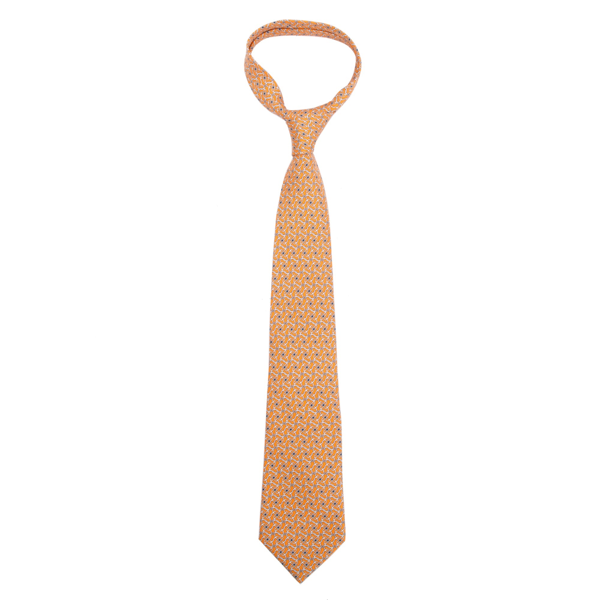 Hermes Orange 5525 UA Printed Silk Tie