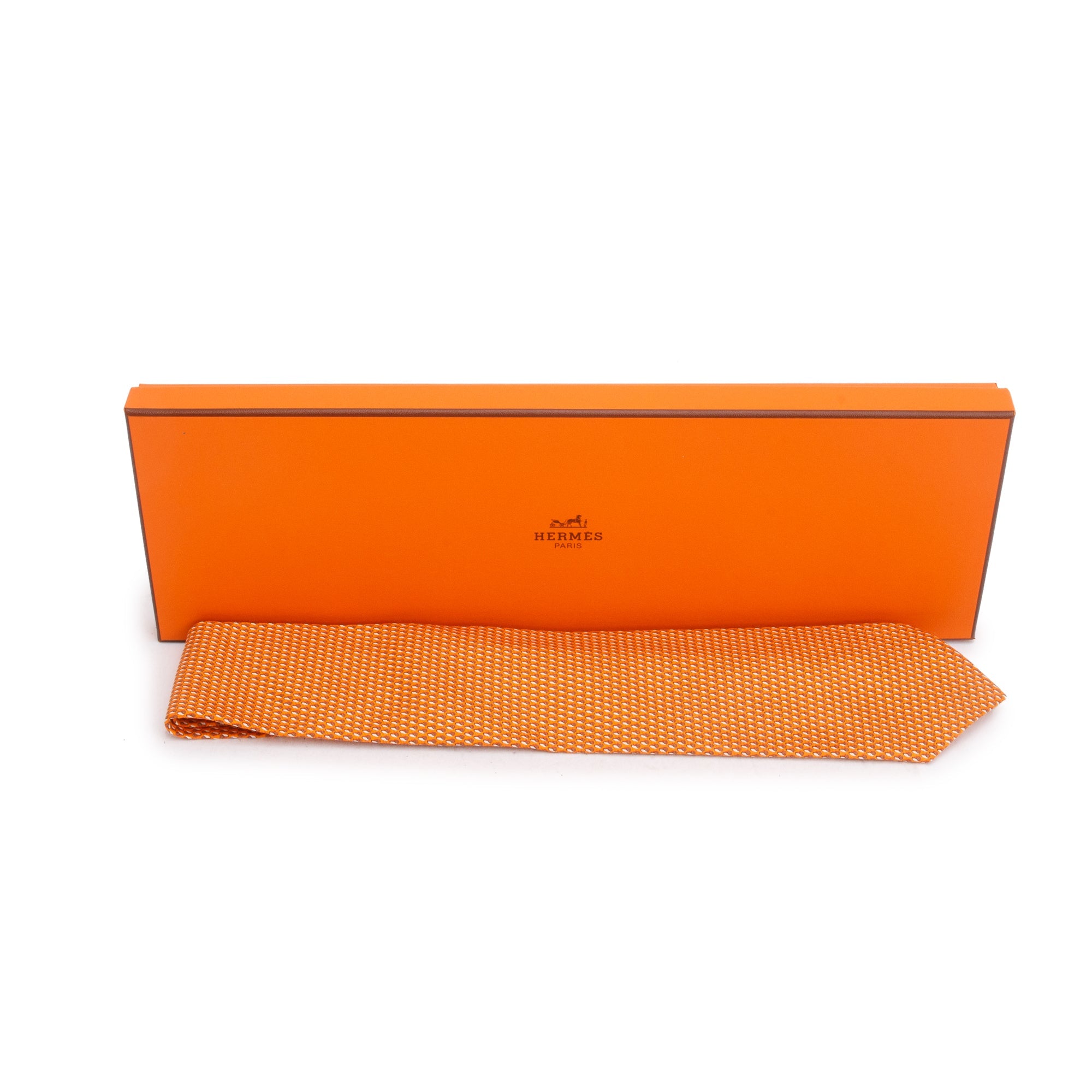 Hermes Orange 645728 PA Printed Silk Tie w/ Box