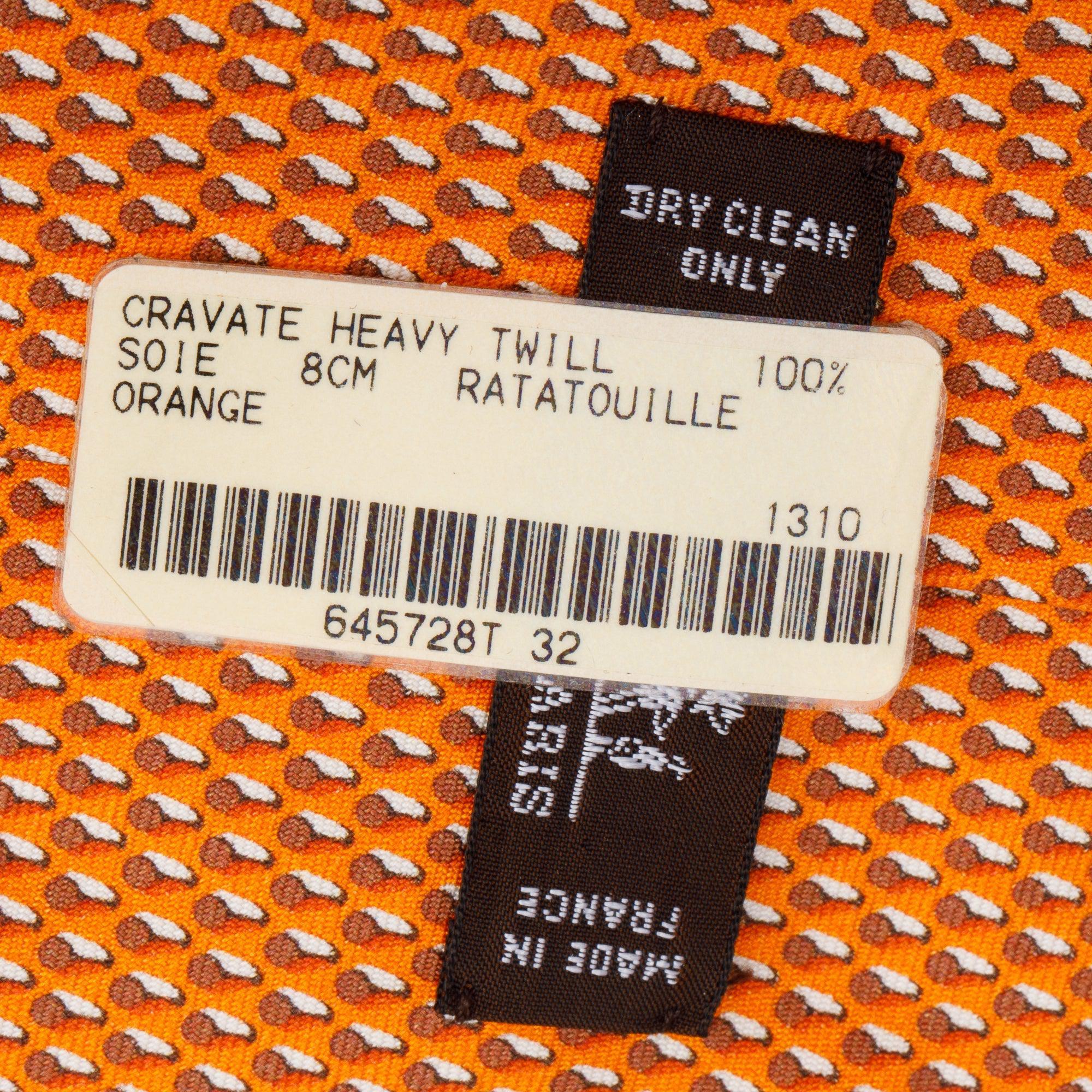 Hermes Orange 645728 PA Printed Silk Tie w/ Box