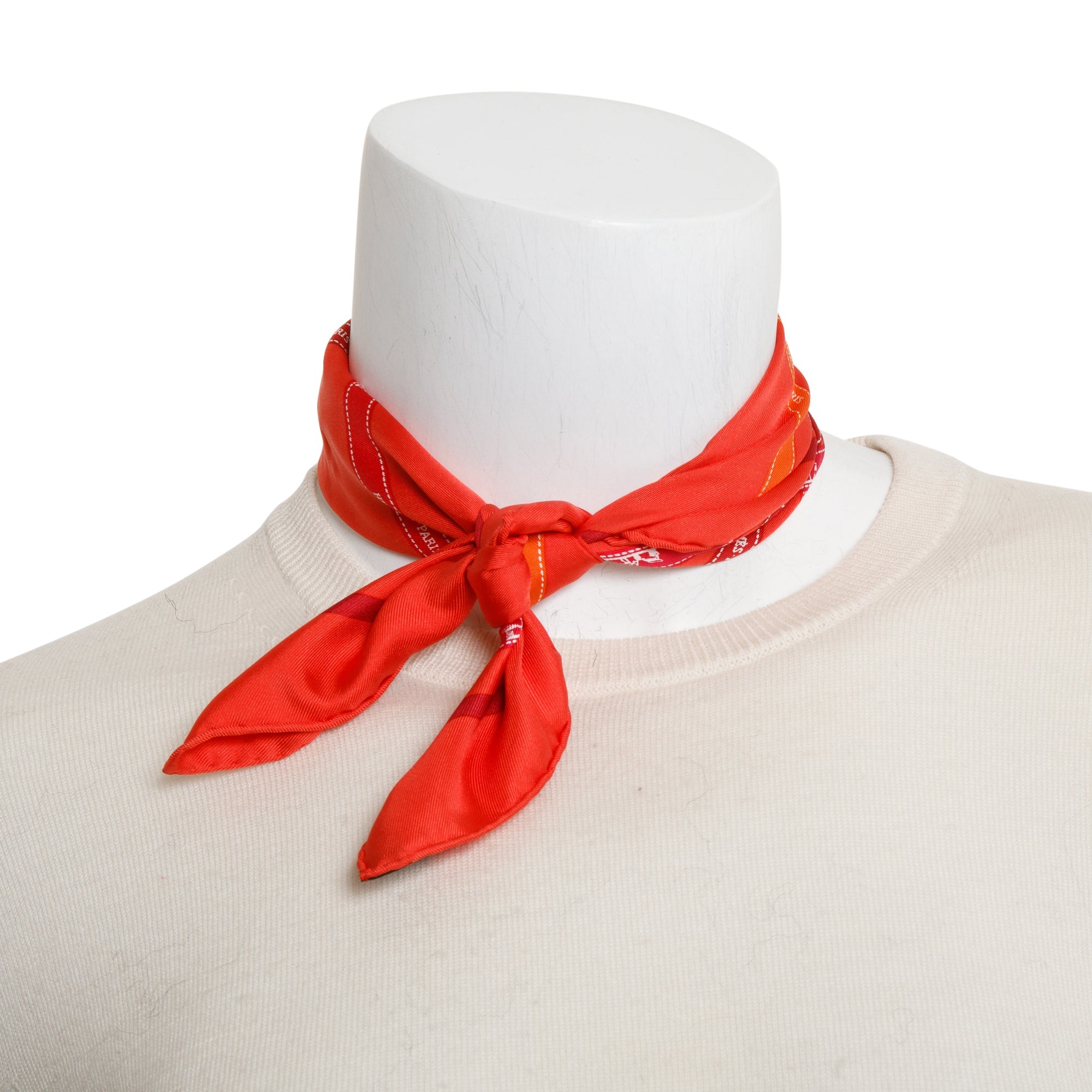 Hermes Orange 'Carre Buldoc Ribbon' Pocket Square Silk Scarf 45 w/ Box