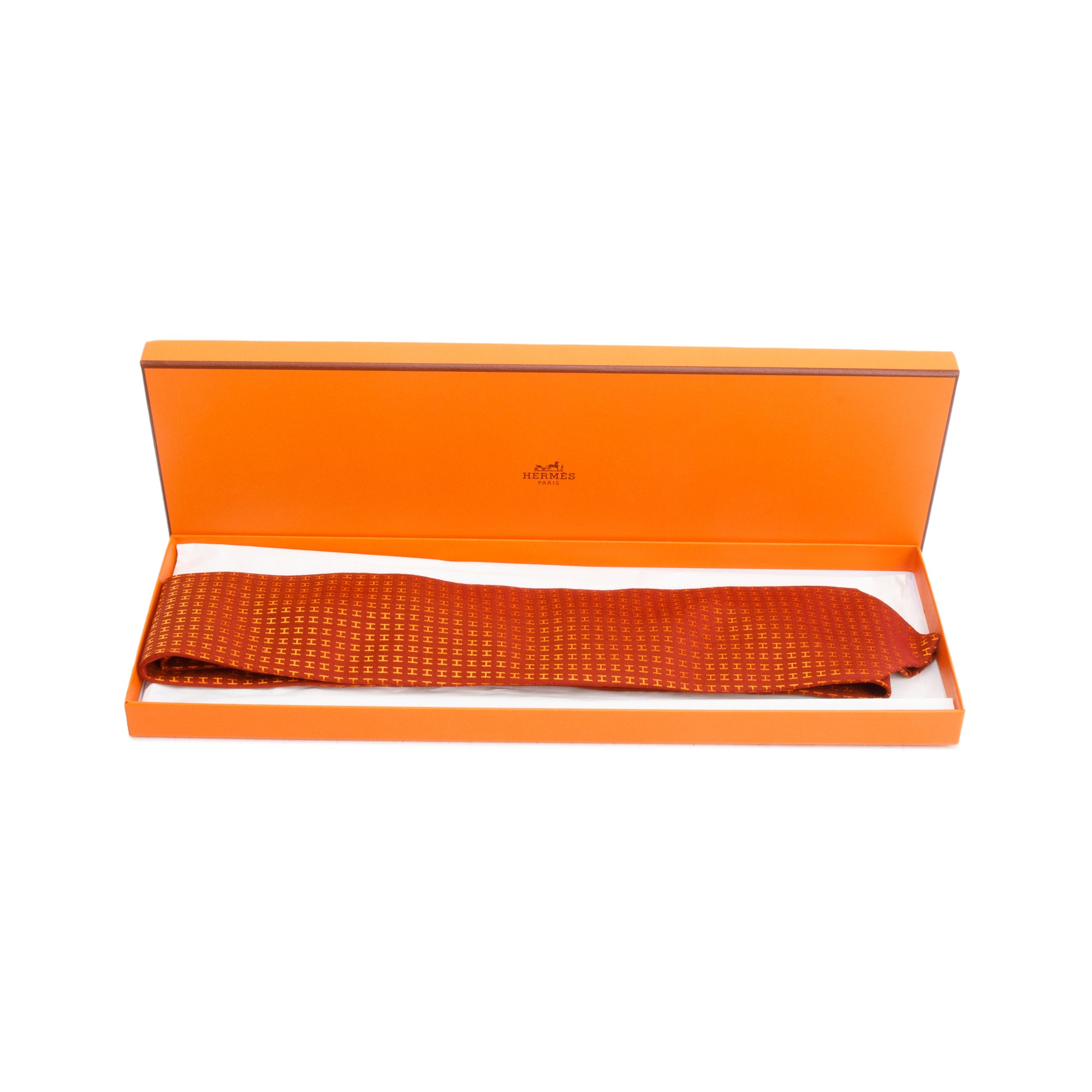 Hermes Orange 'H Love You' Printed Silk Tie w/ Box