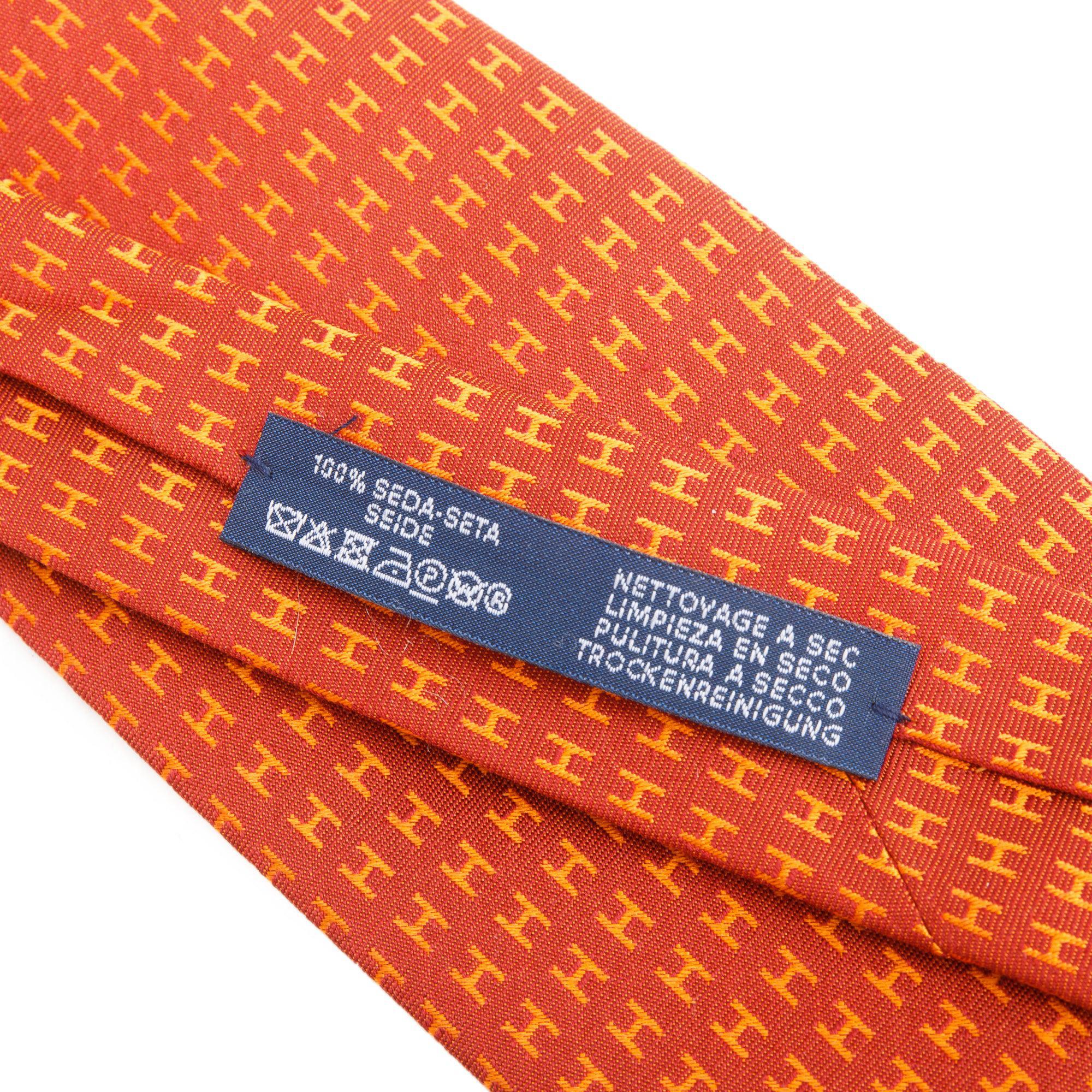Hermes Orange 'H Love You' Printed Silk Tie w/ Box