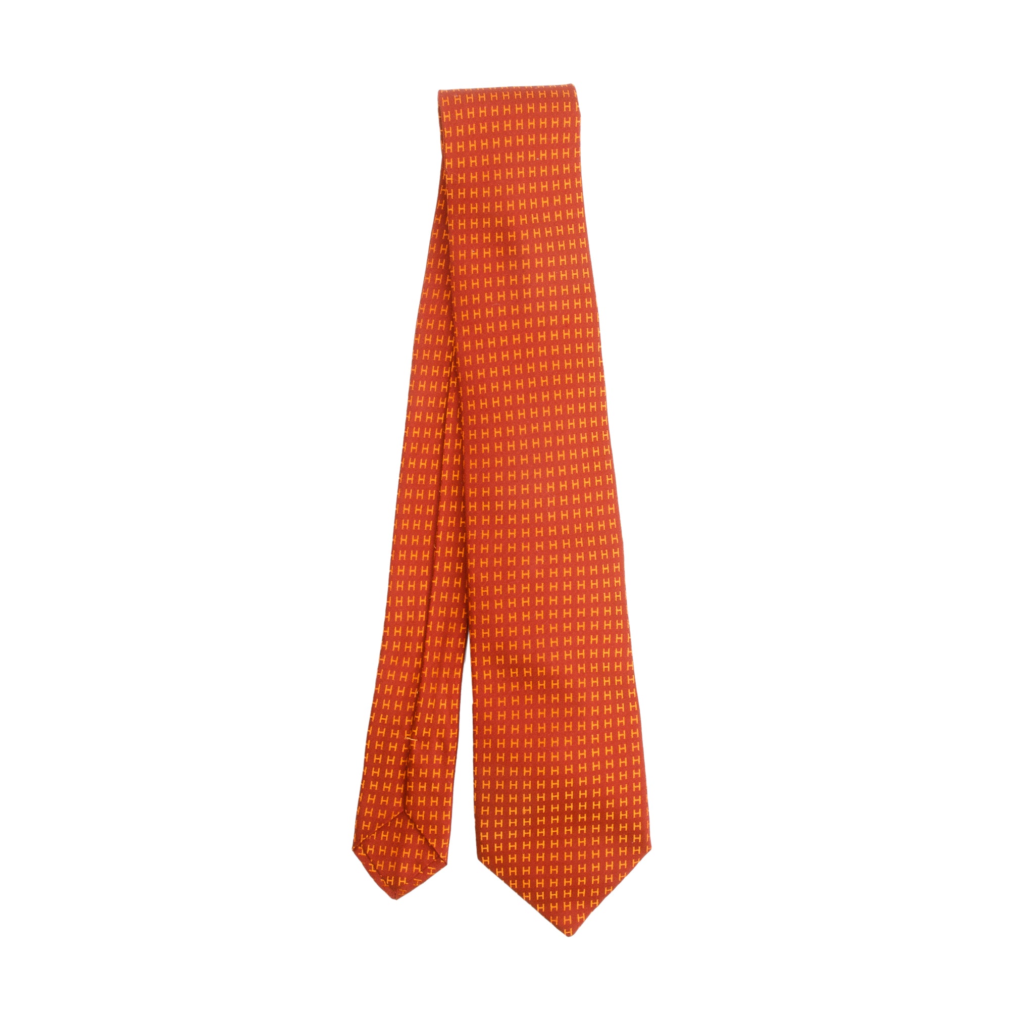 Hermes Orange 'H Love You' Printed Silk Tie w/ Box