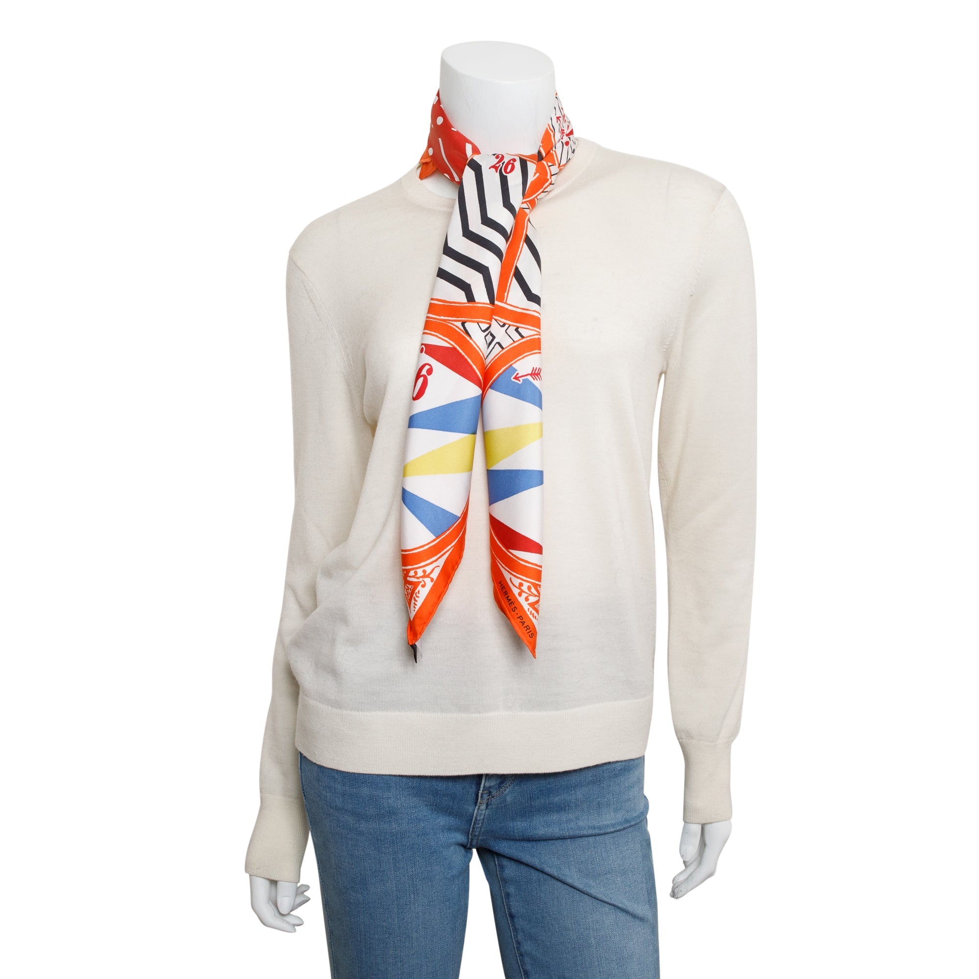 Hermes Orange 'Jeu de Soie' Silk Scarf 90