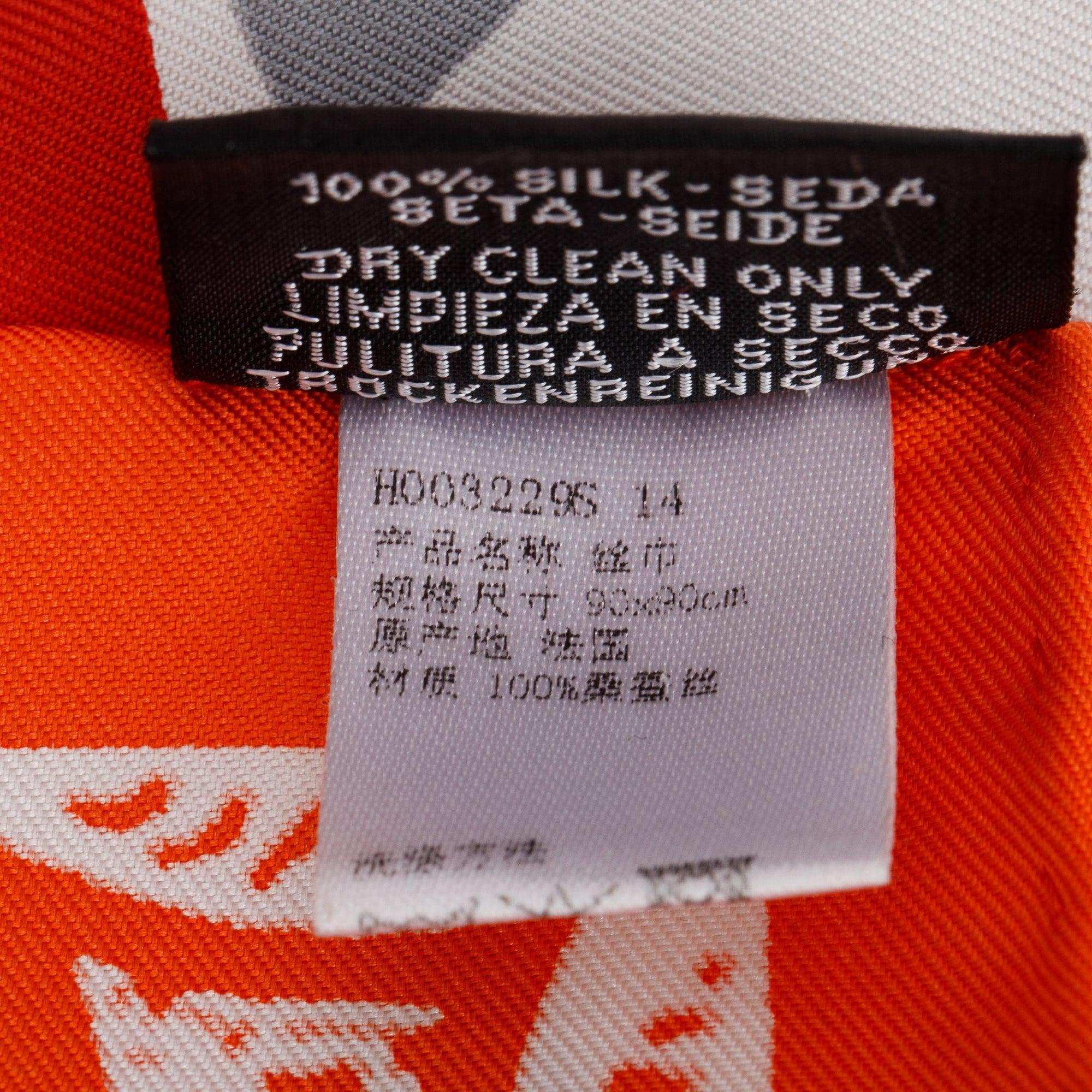 Hermes Orange 'Jeu de Soie' Silk Scarf 90