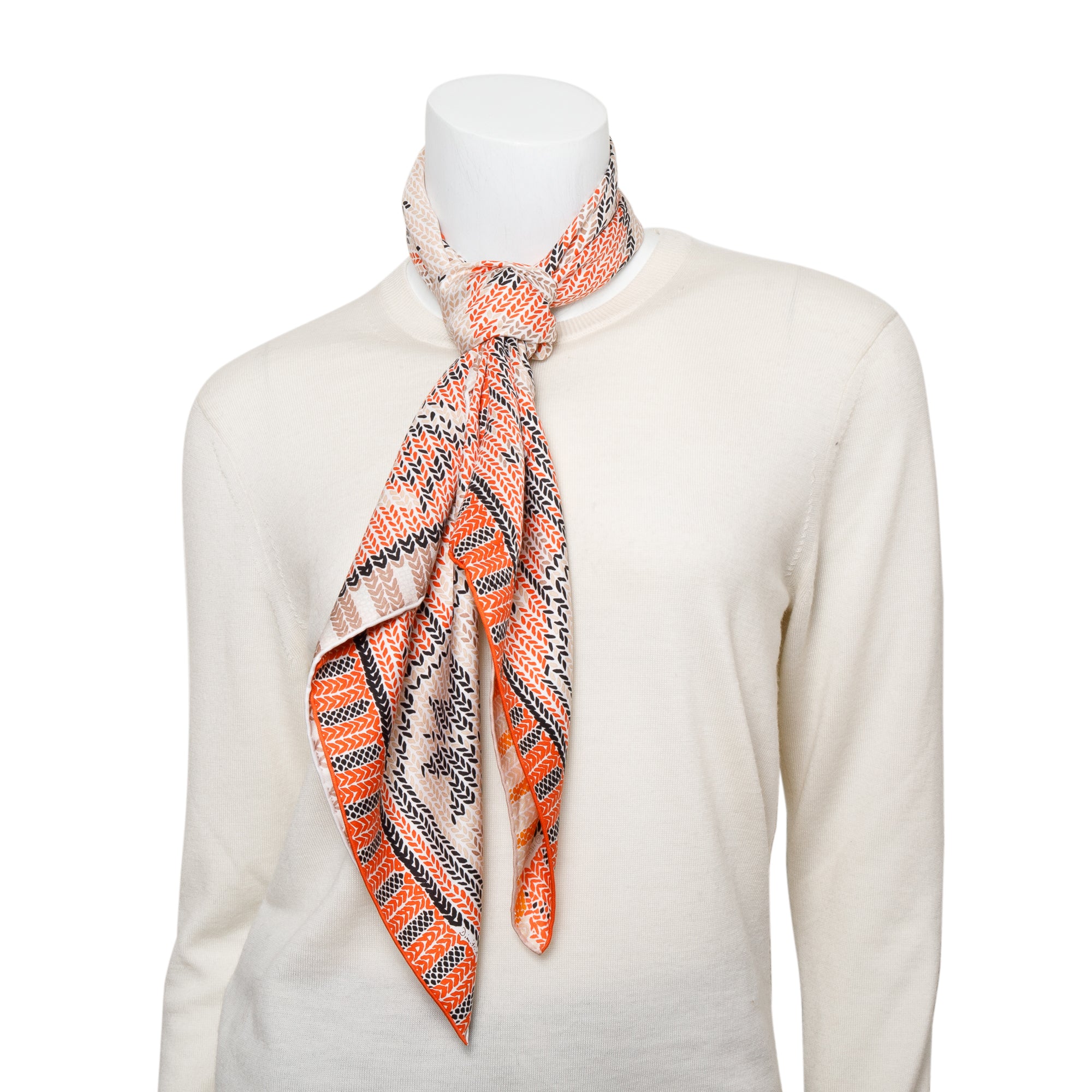 Hermes Orange Multicolor 'Coin Du Feu' Silk Scarf 90 w/ Box & Receipt