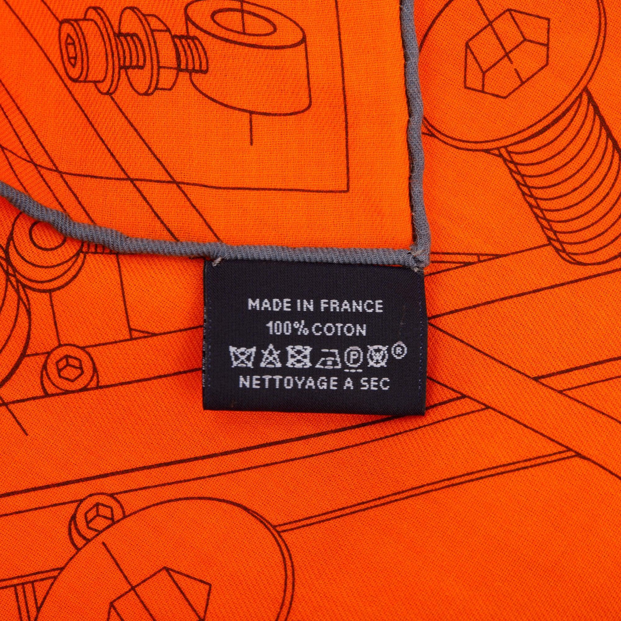 Hermes Orange Reve De Mecanique Elementaire Cotton Scarf 65