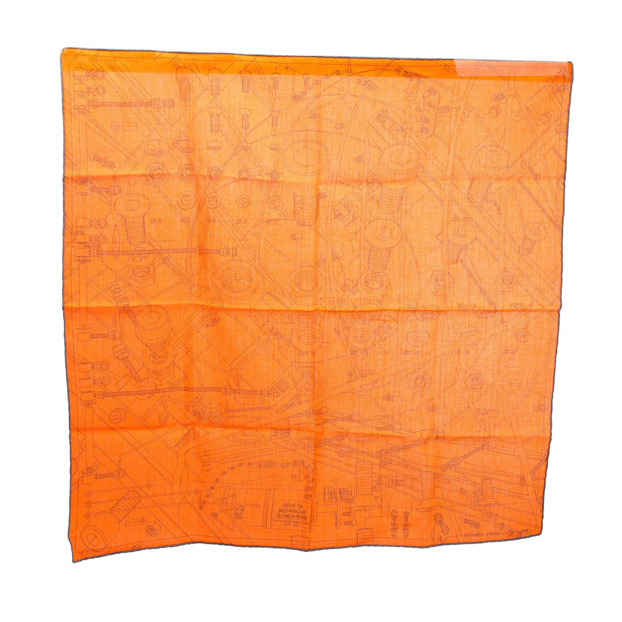 Hermes Orange Reve De Mecanique Elementaire Cotton Scarf 65