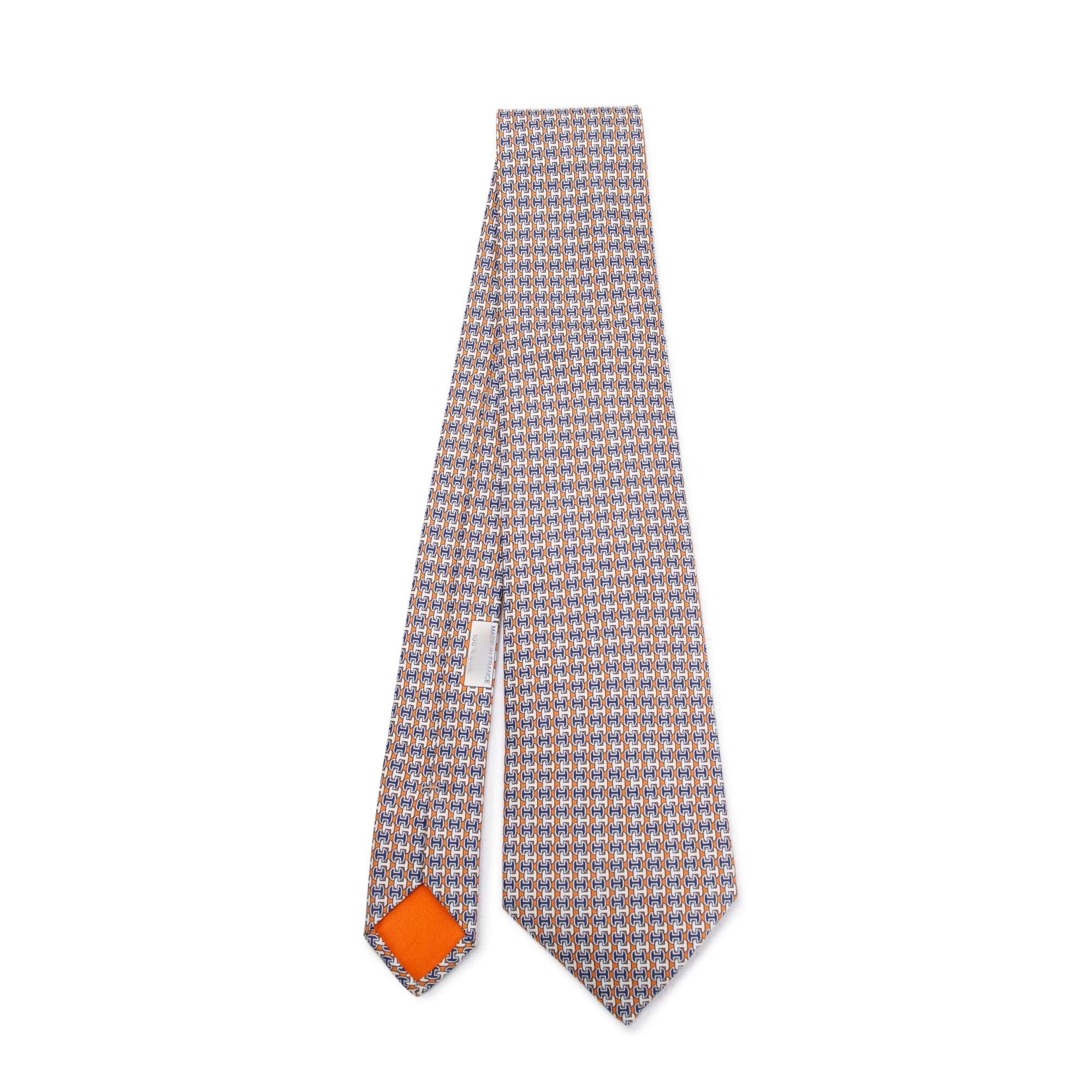 Hermes Orange/Blue 5335 TA Printed Silk Tie