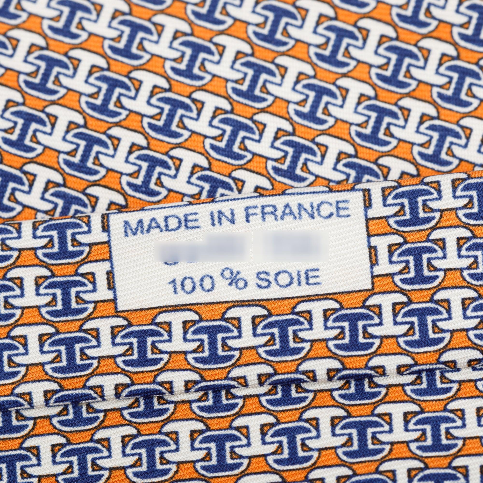 Hermes Orange/Blue 5335 TA Printed Silk Tie