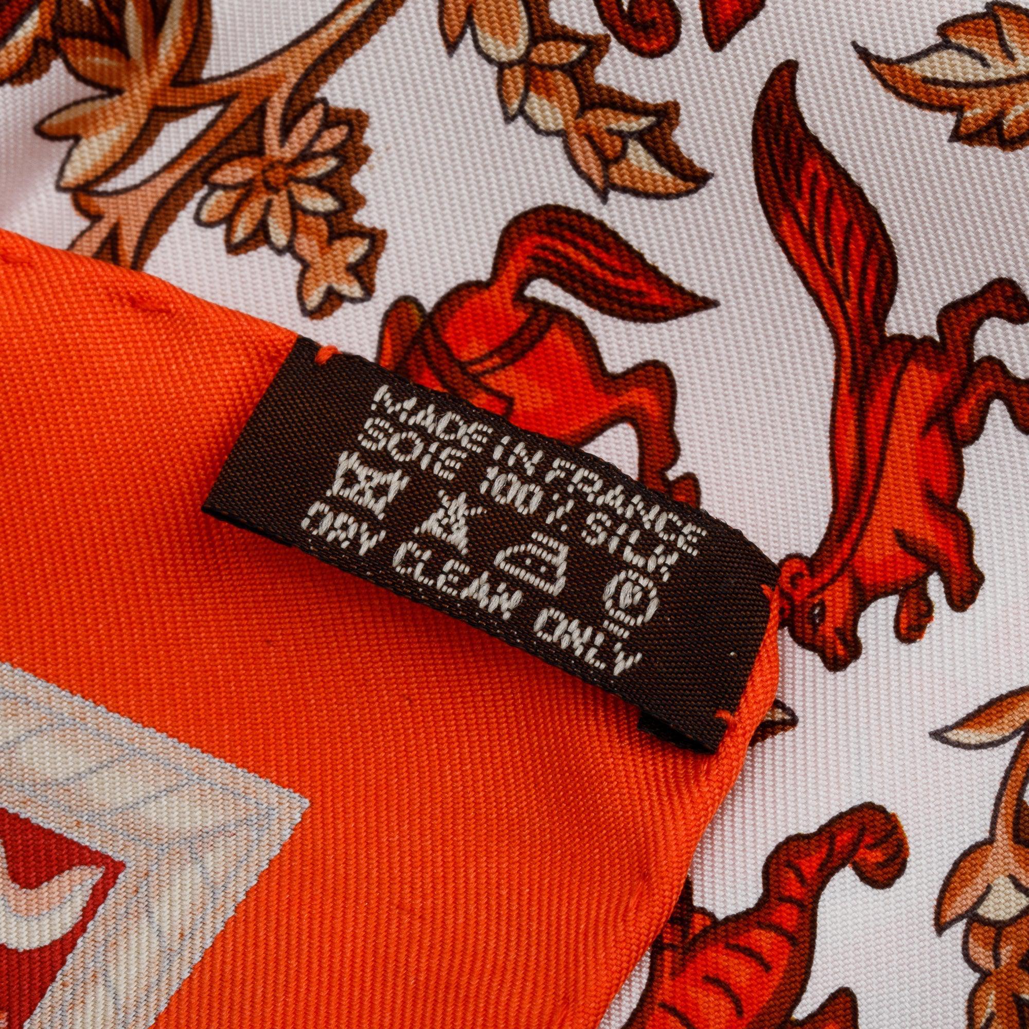 Hermes Orange/Red 'Chasse En Inde En Soie' Silk Scarf 90 w/ Box