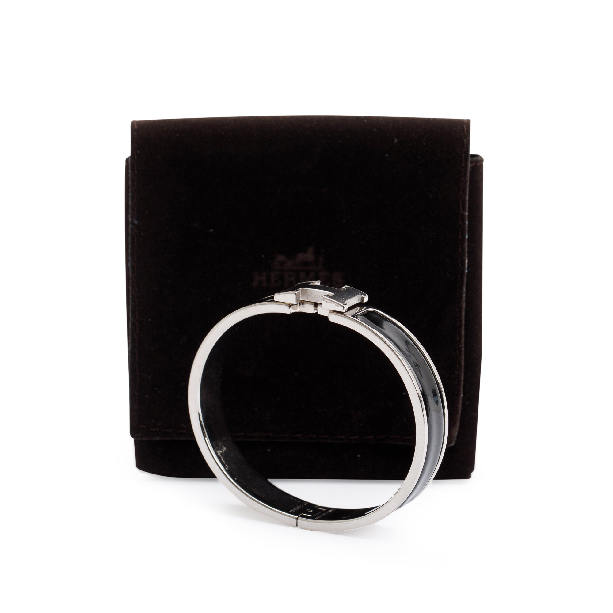 Hermes Paladium-Plated Black Enamel 12 MM Clic H Bracelet
