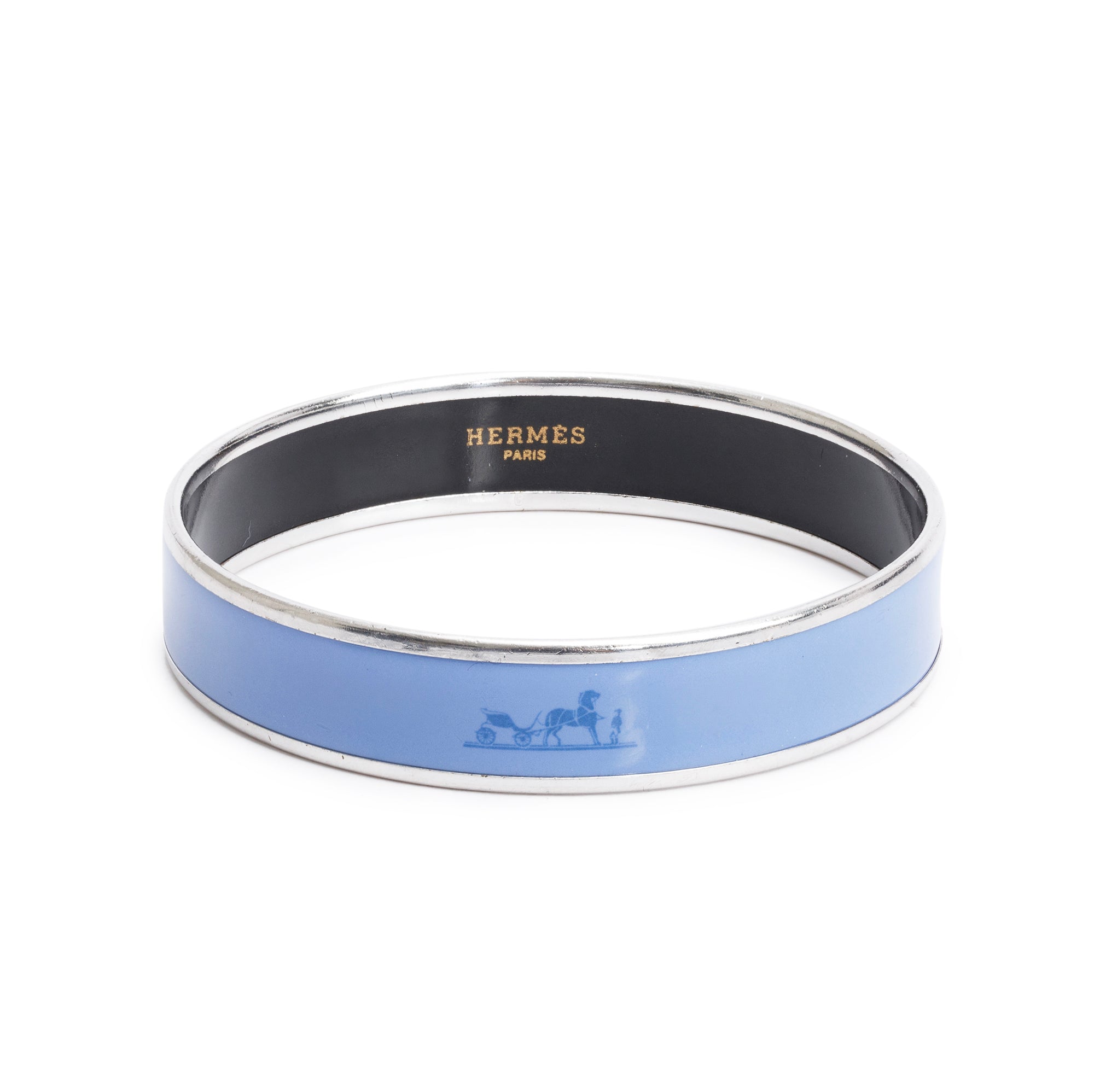 Hermes Paladium-Plated Calèche Purple Enamel Bangle