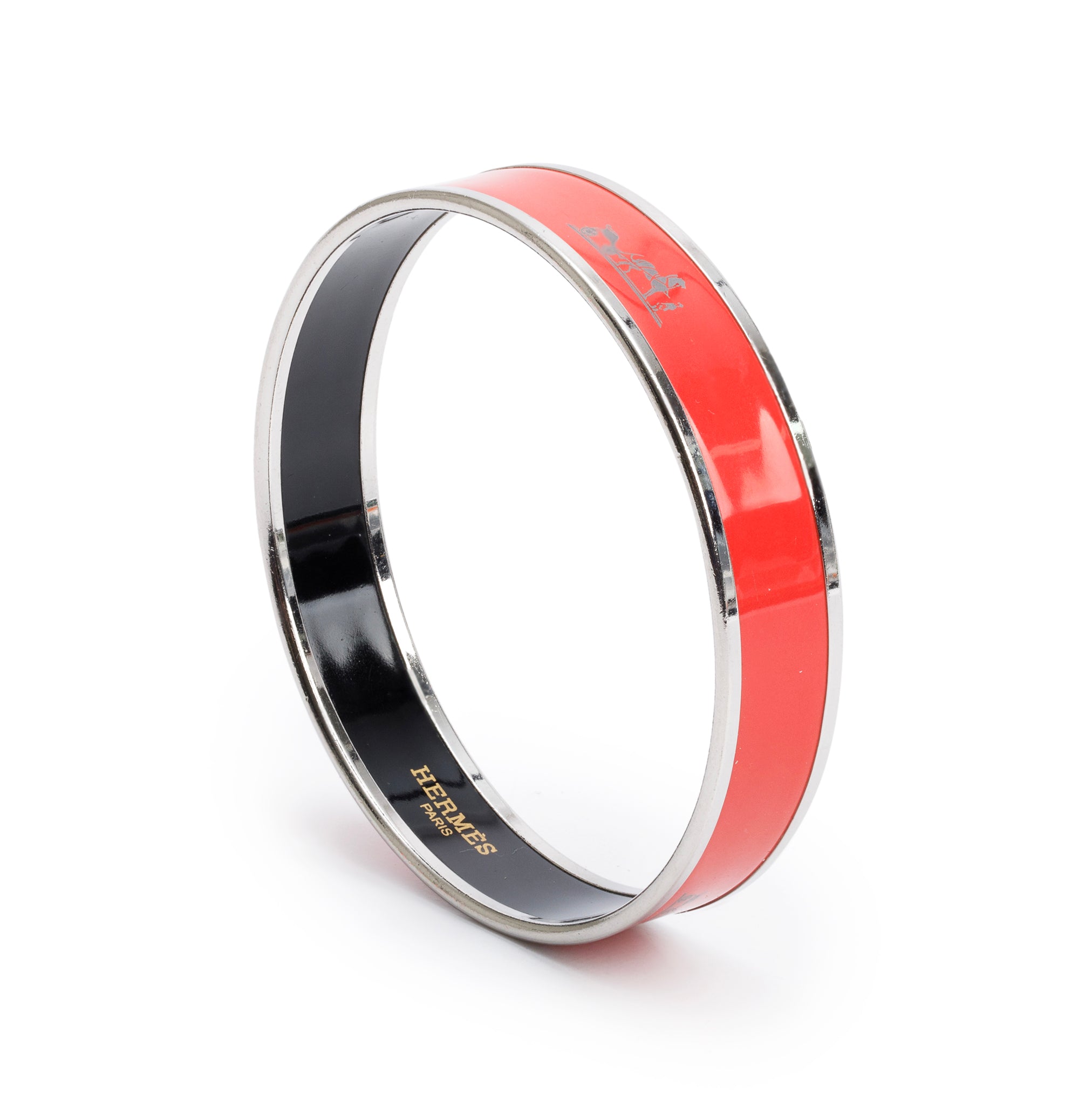 Hermes Paladium-Plated Calèche Red Enamel Bangle