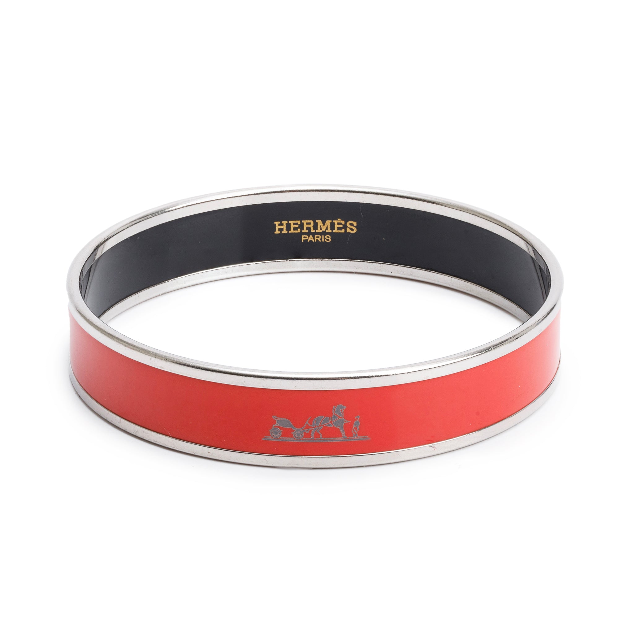 Hermes Paladium-Plated Calèche Red Enamel Bangle