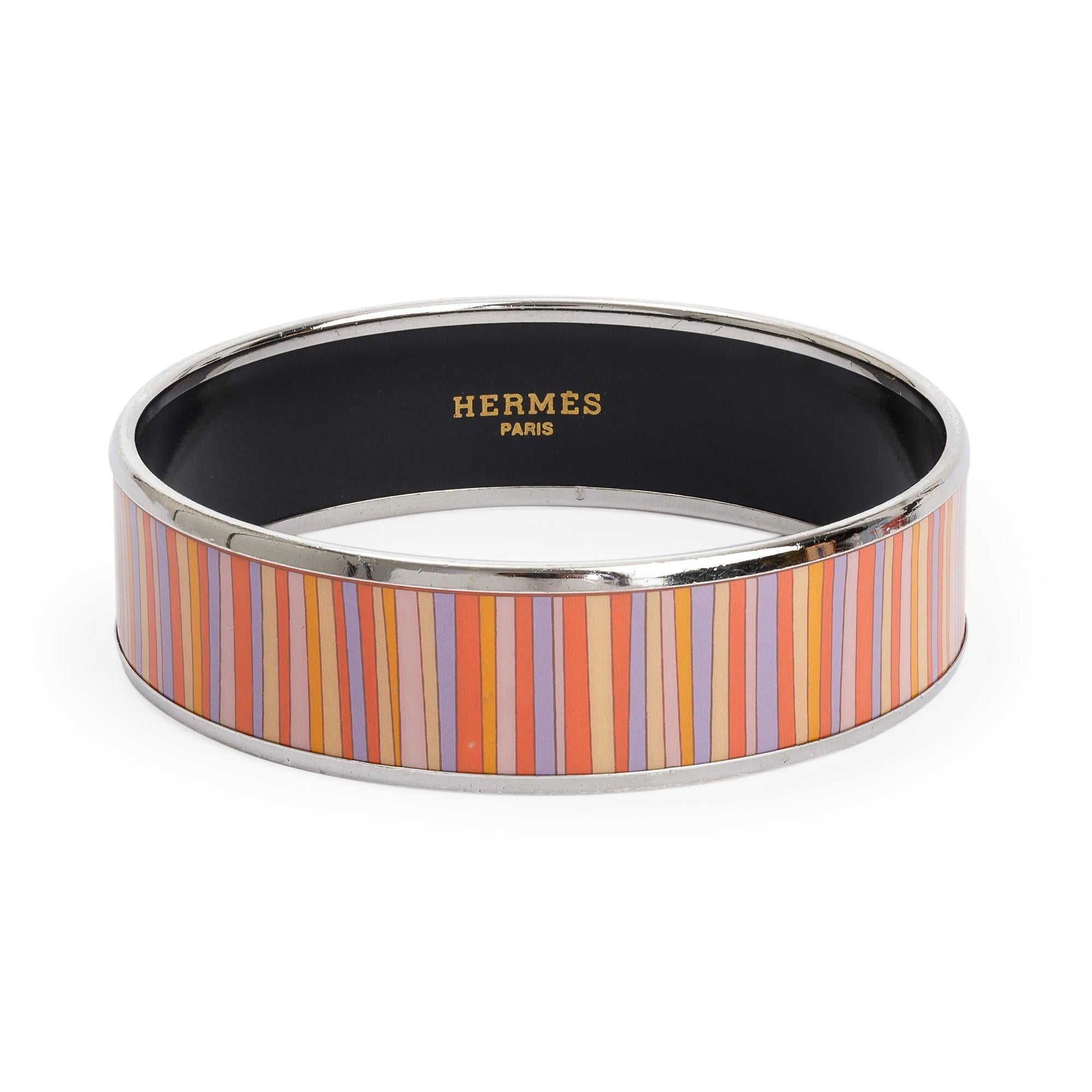 Hermes Paladium-Plated Multicolor Striped Enamel Wide Bangle