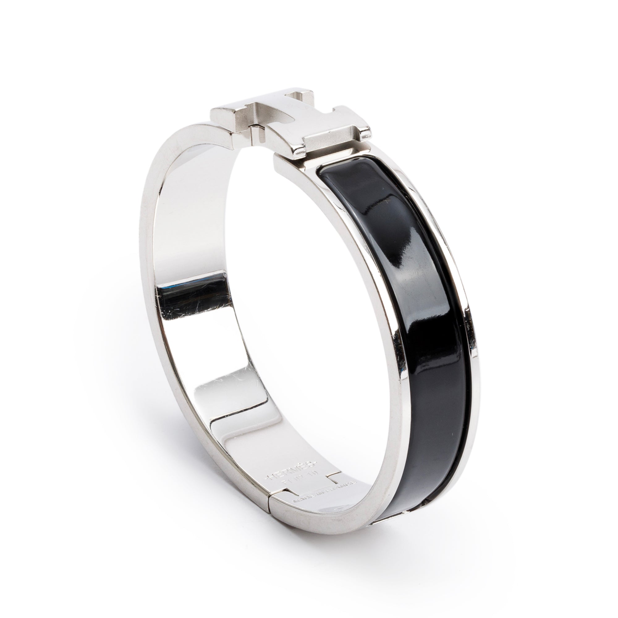 Hermes Palladium Plated Black Enamel 12 MM Clic H Bracelet