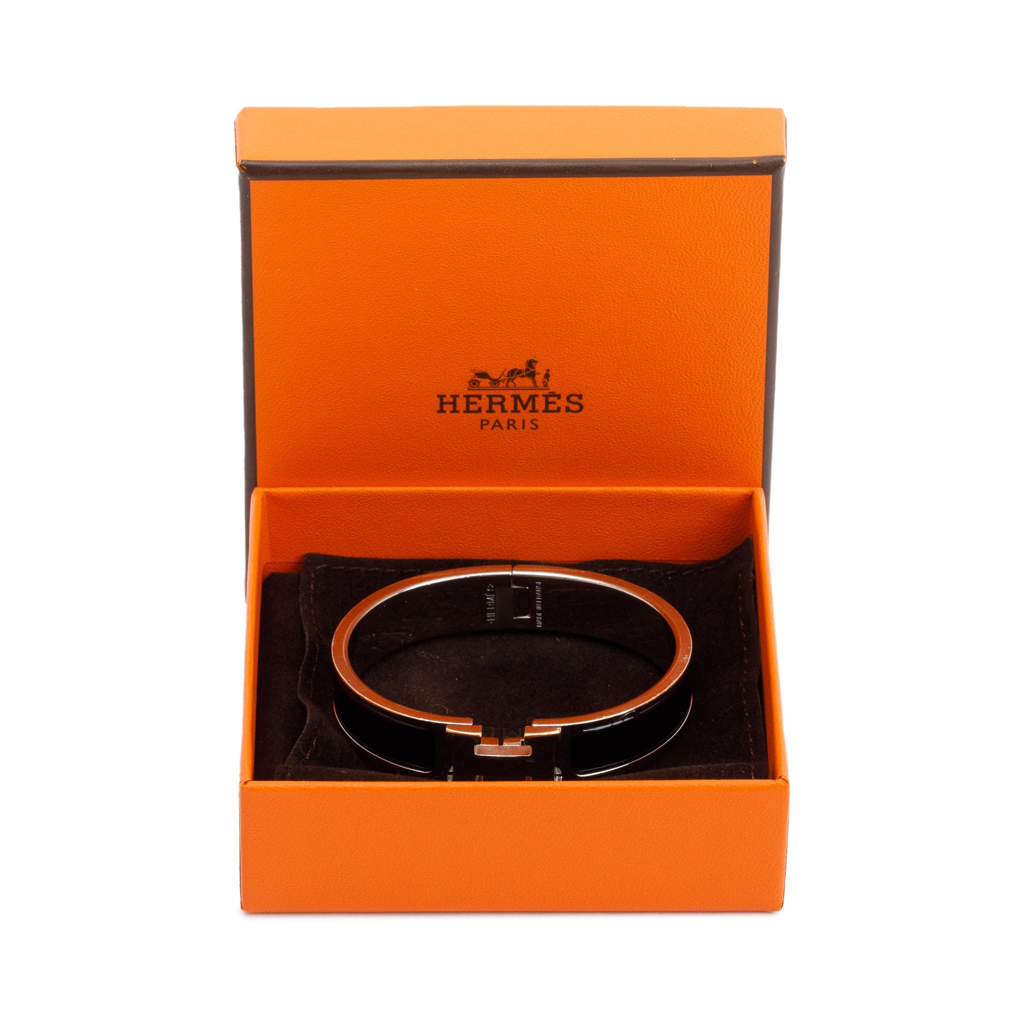 Hermes Palladium Plated Black Enamel 12 MM Clic H Bracelet w/ Box