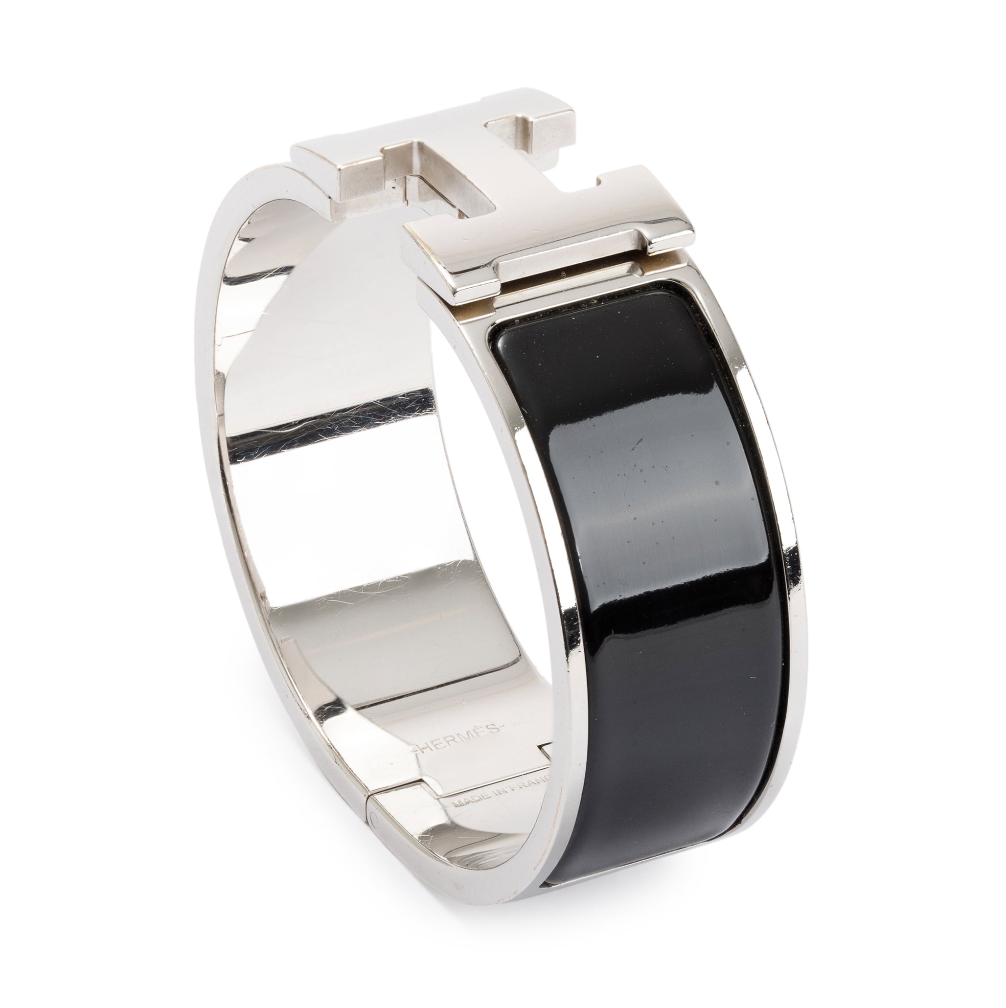Hermes Palladium-Plated Black Enamel Clic Clac H Bracelet