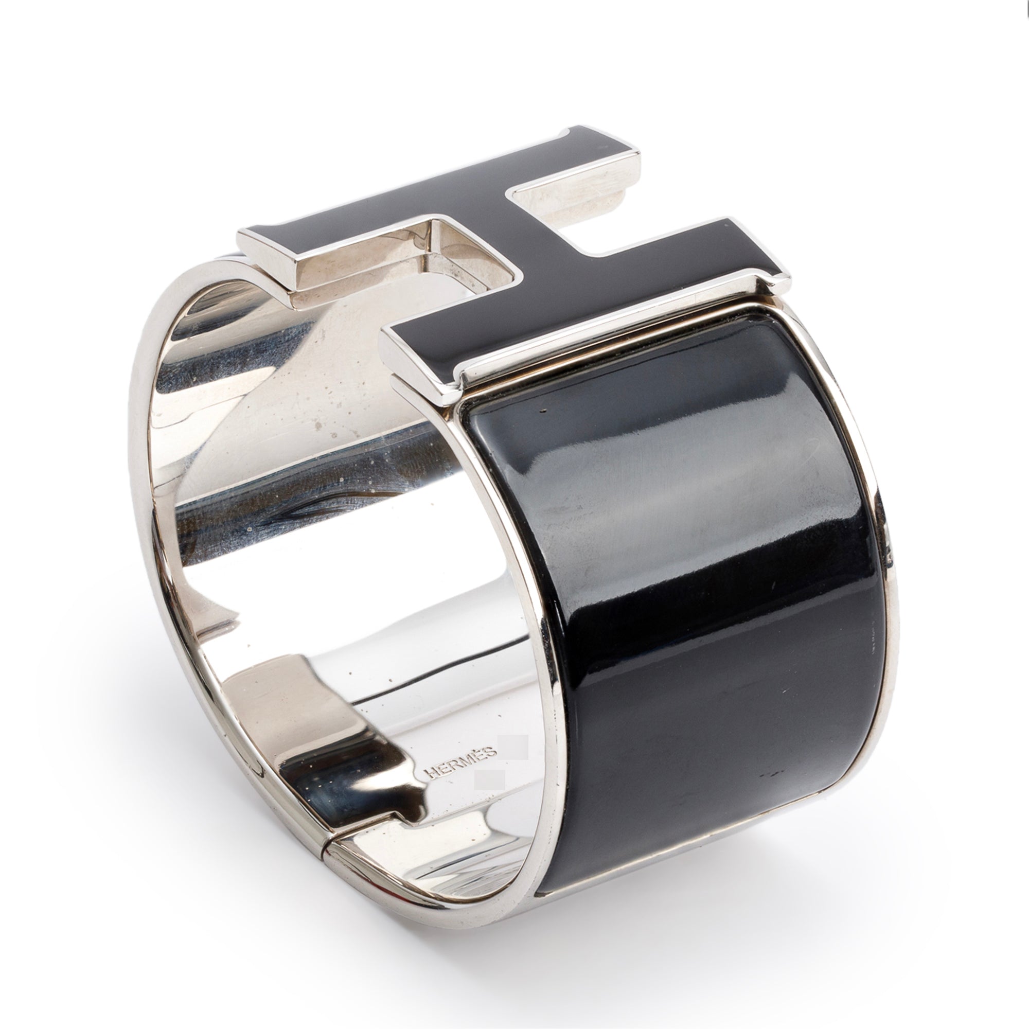 Hermes Palladium-Plated Black Enamel Clic H XL Bracelet