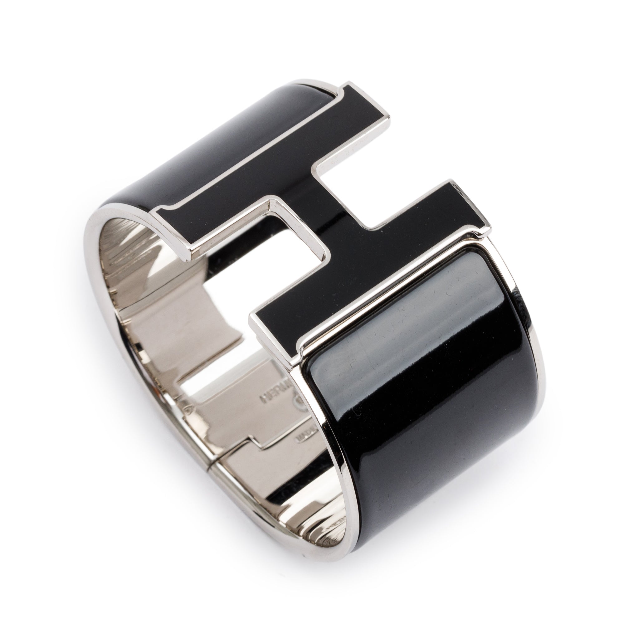 Hermes Palladium-Plated Black Enamel Clic H XL Bracelet with Enamel Turnlock