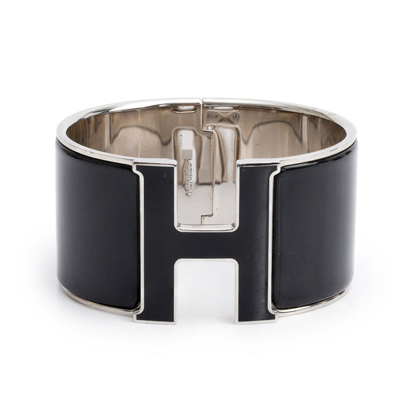 Hermes Palladium-Plated Black Enamel Clic H XL Bracelet – OLIVER'S