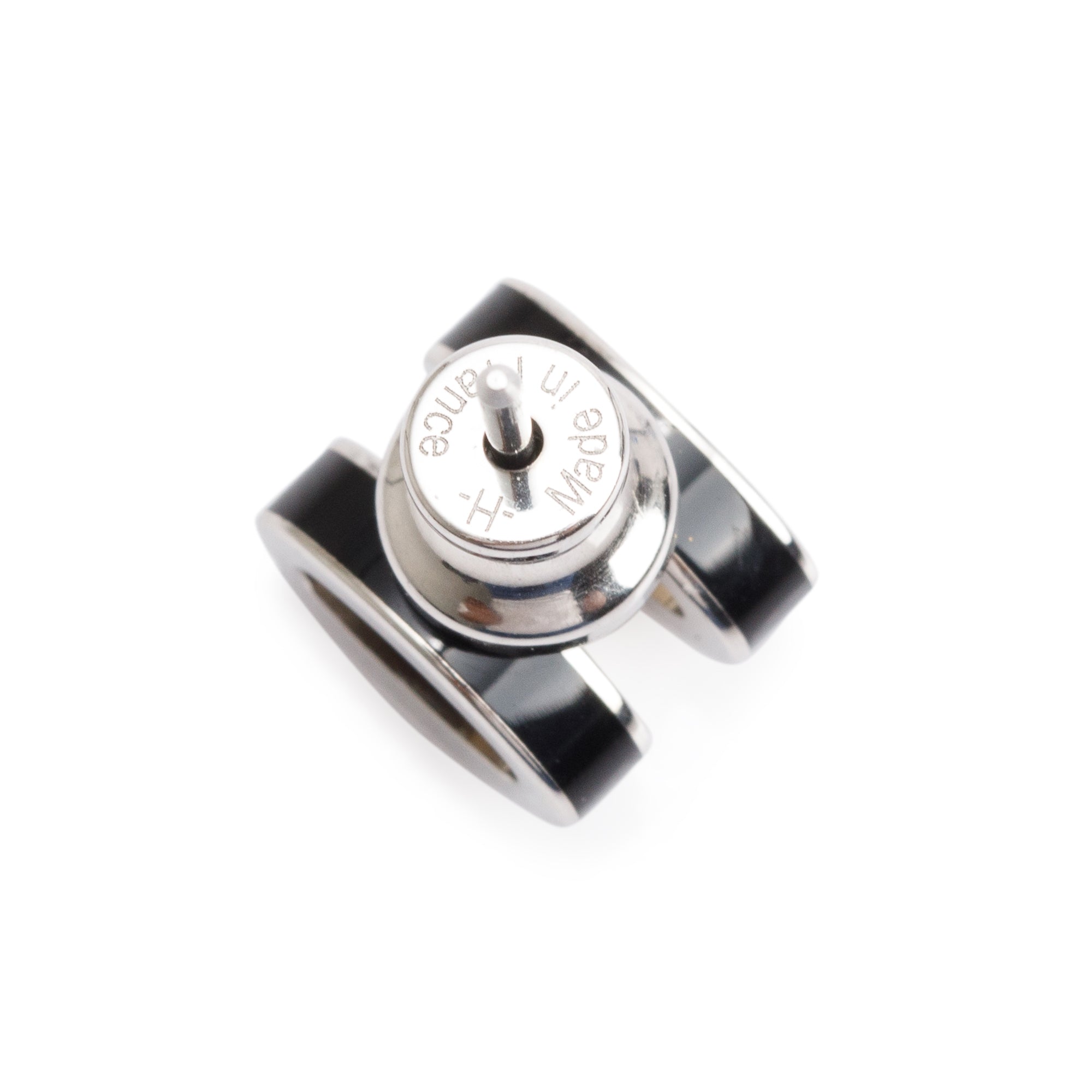 Hermes Palladium Plated Black Lacquered Mini Pop H Earrings