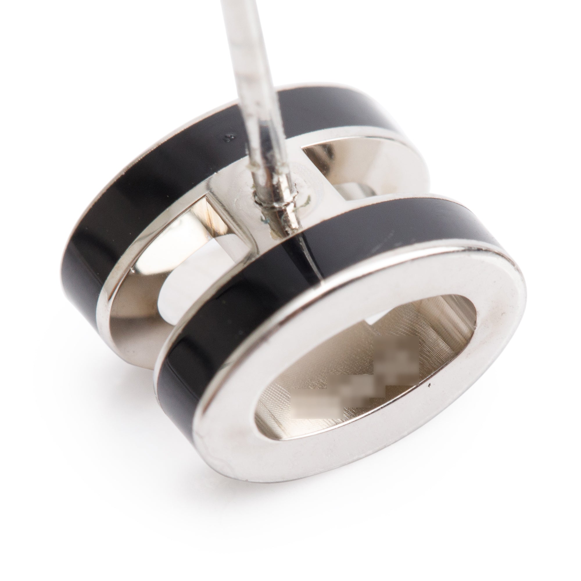 Hermes Palladium Plated Black Lacquered Mini Pop H Earrings