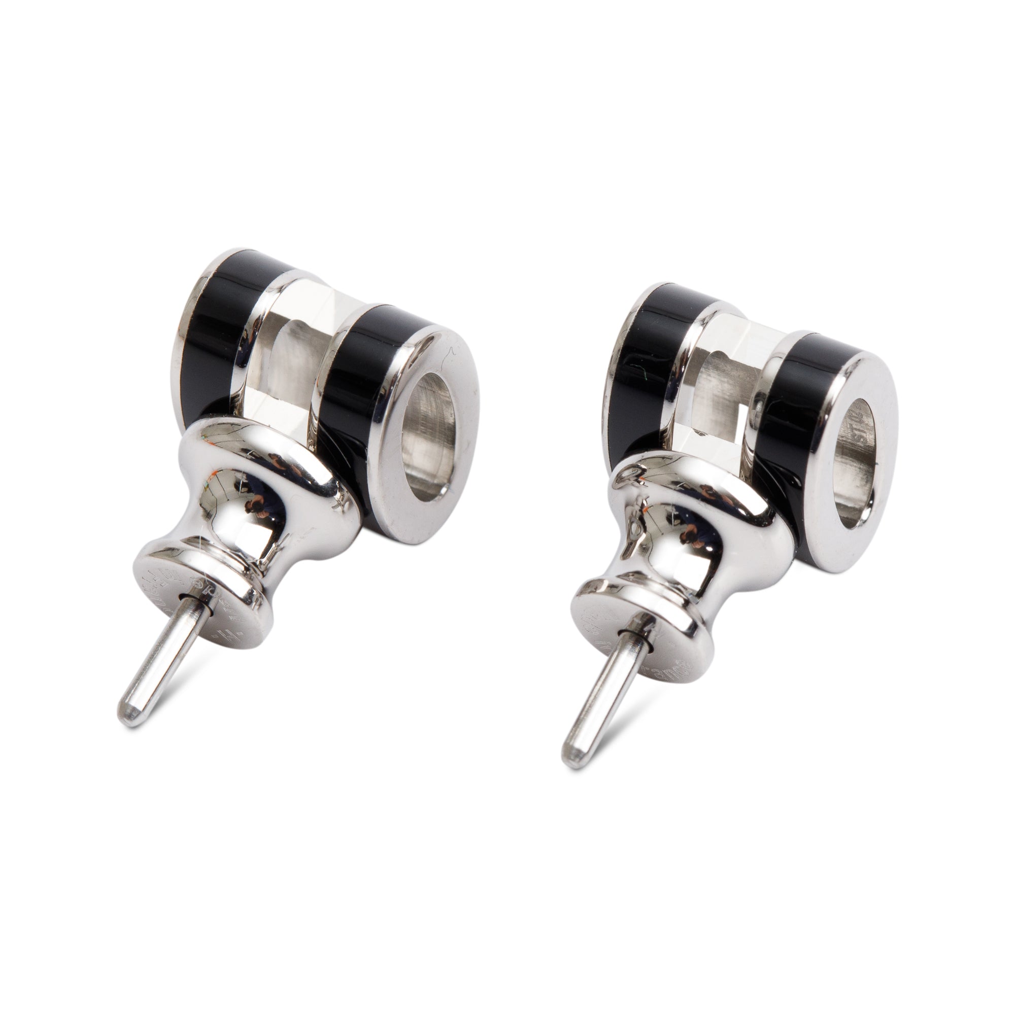 Hermes Palladium Plated Black Lacquered Mini Pop H Earrings w/ Box