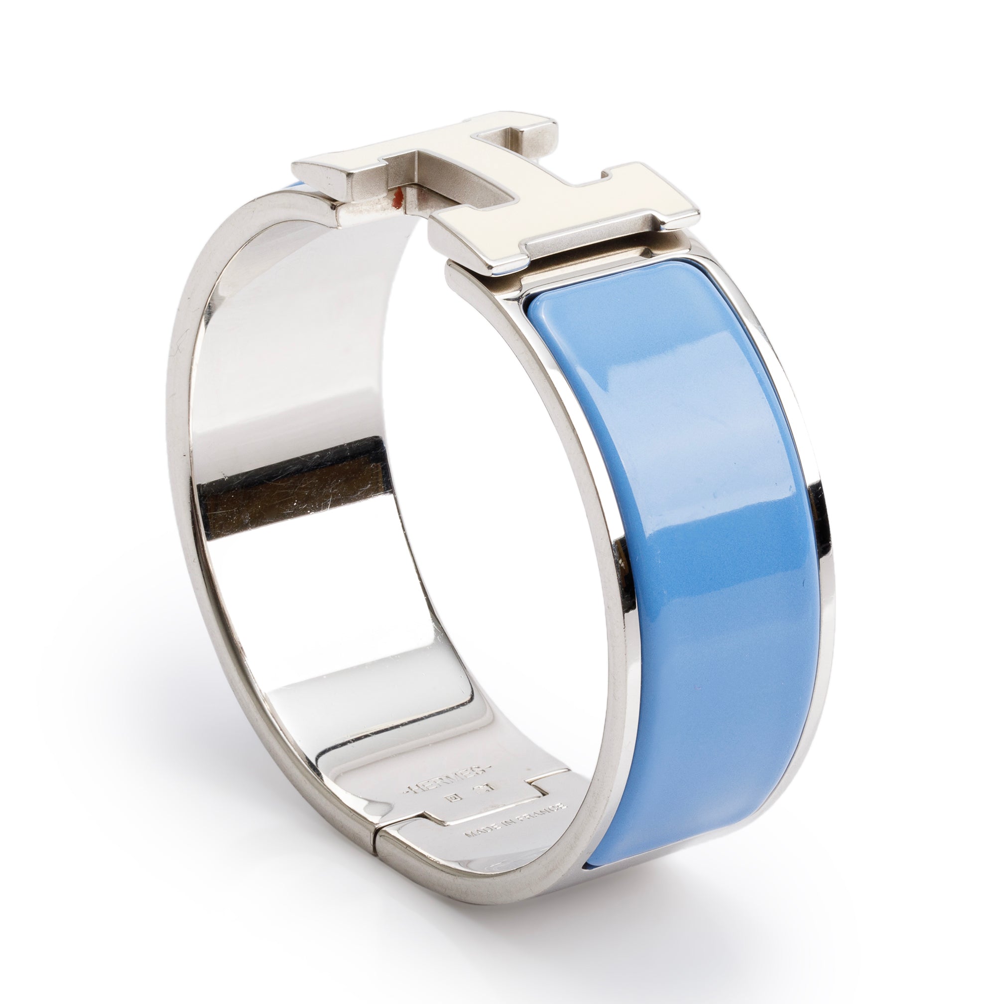 Hermes Palladium-Plated Blanc & Bleu Enamel Clic Clac H Bracelet