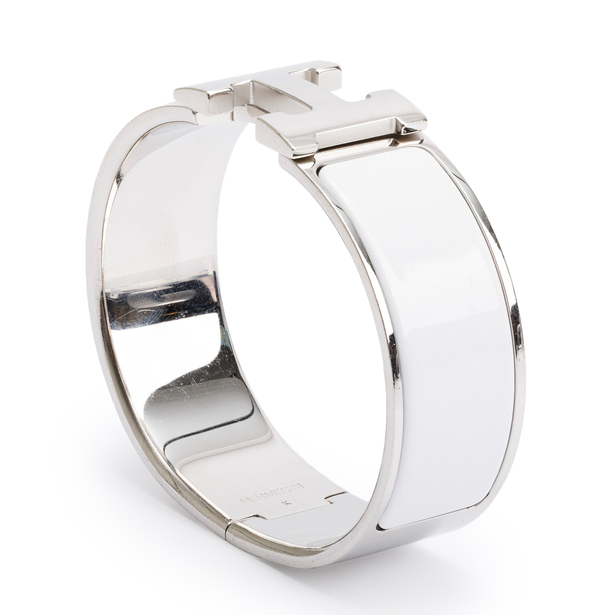Hermes Palladium-Plated Blanc Enamel Clic Clac H Bracelet