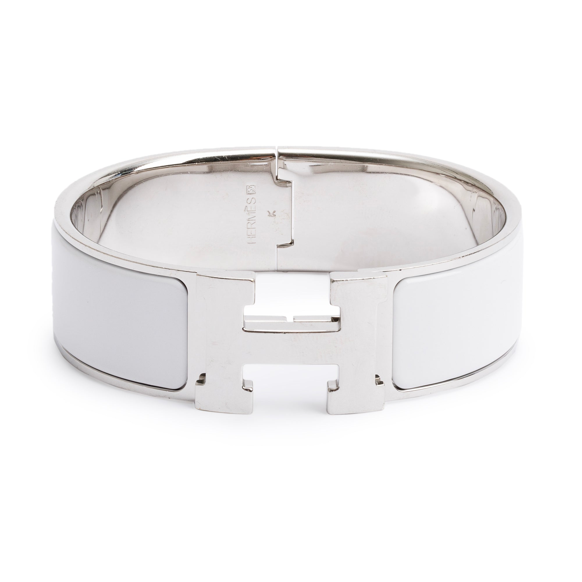 Hermes Palladium-Plated Blanc Enamel Clic Clac H Bracelet