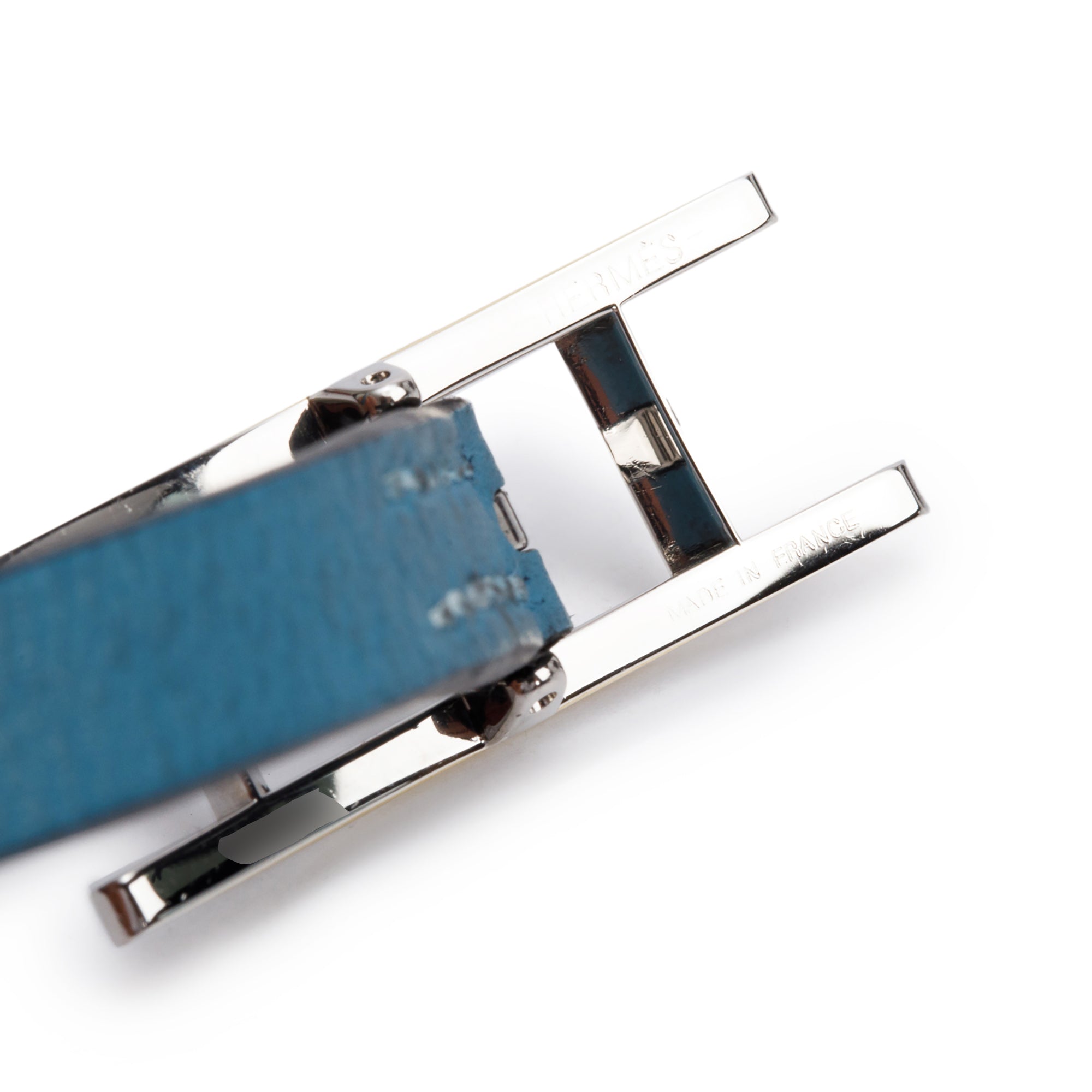 Hermes Palladium Plated Bleu Jean/Bleu Navy Leather Behapi Double Tour Bracelet