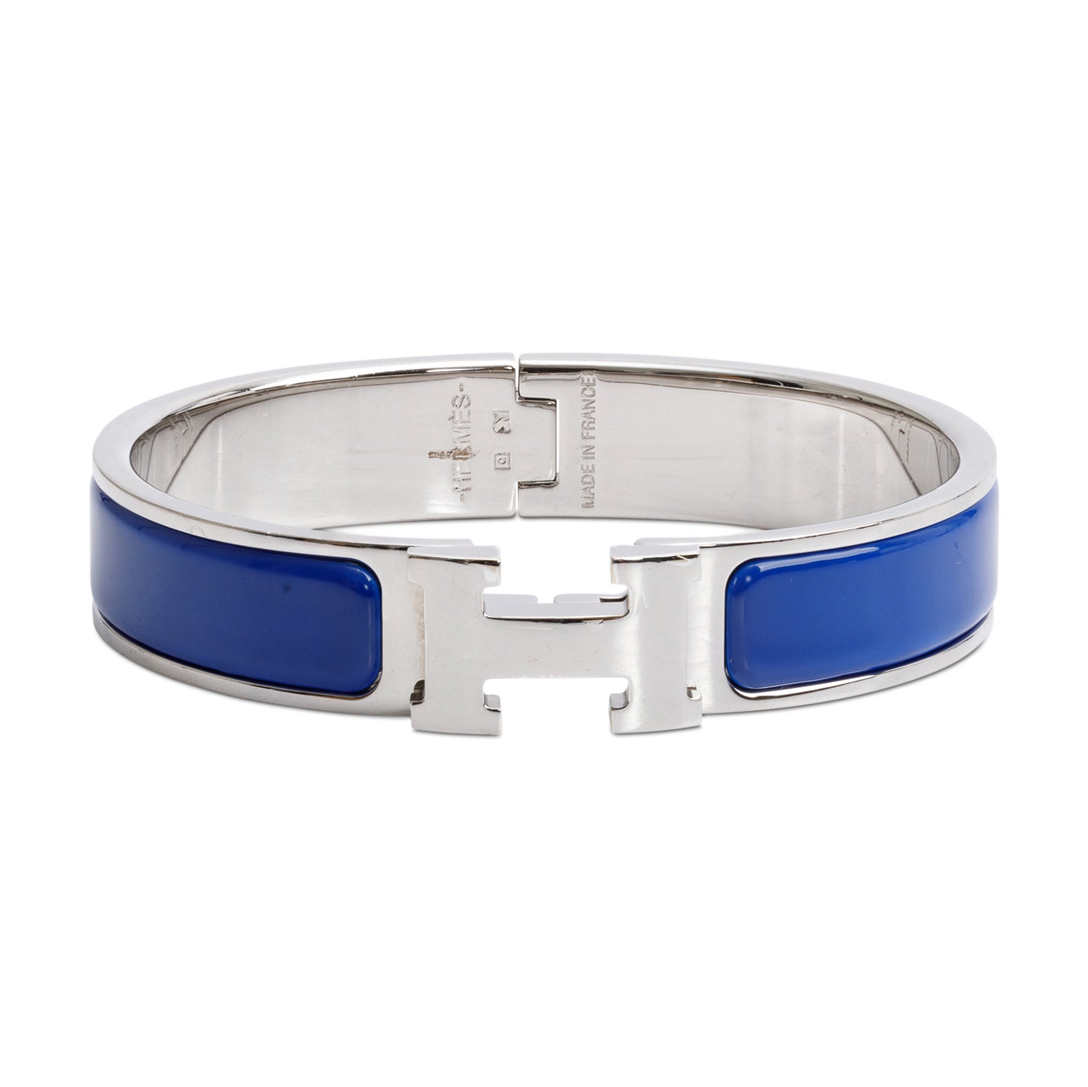 Hermes Palladium Plated Blue Enamel 12 MM Clic H Bracelet