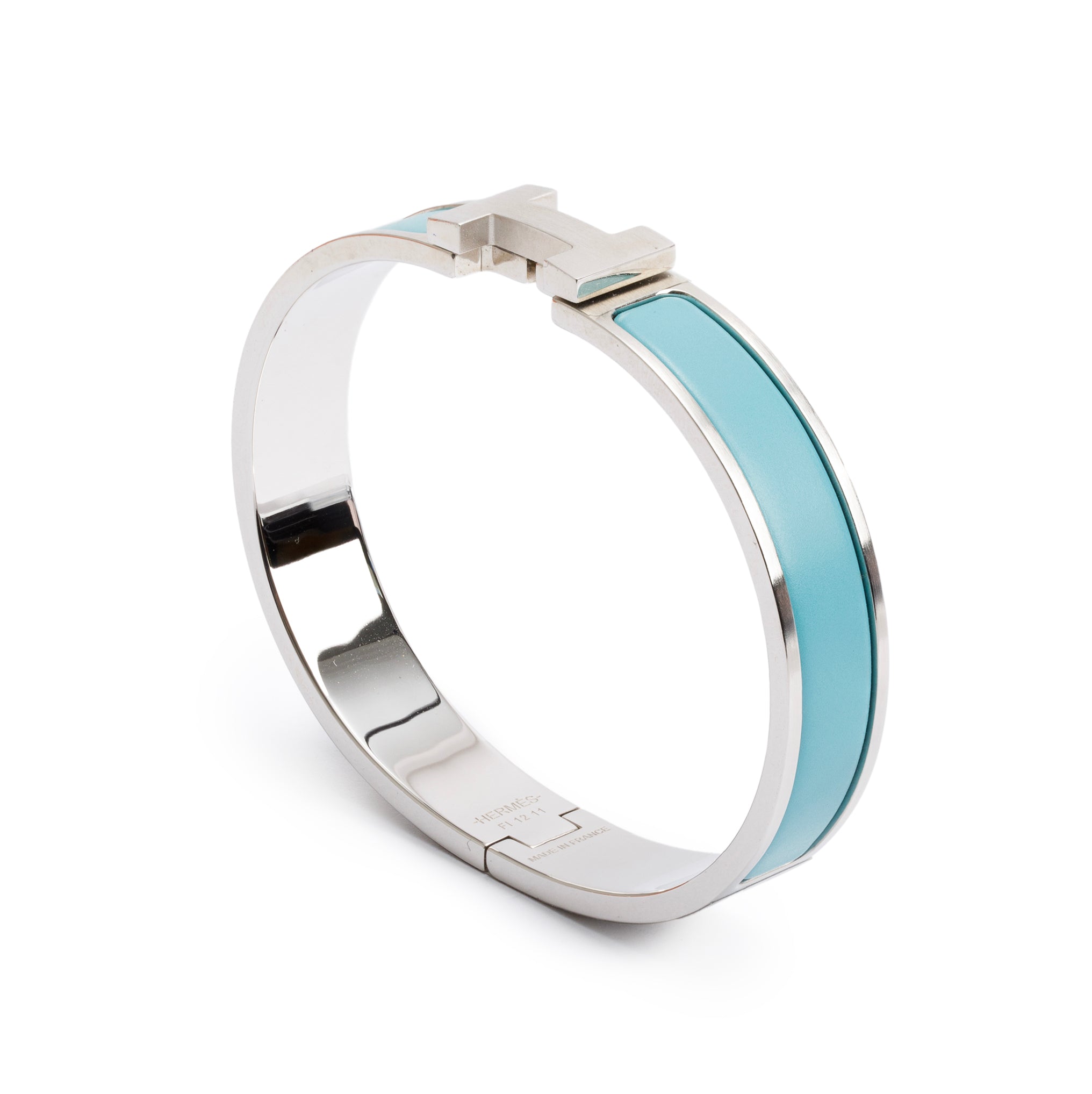 Hermes Palladium Plated Blue Matte Enamel 12 MM Clic HH Bracelet w/ Box