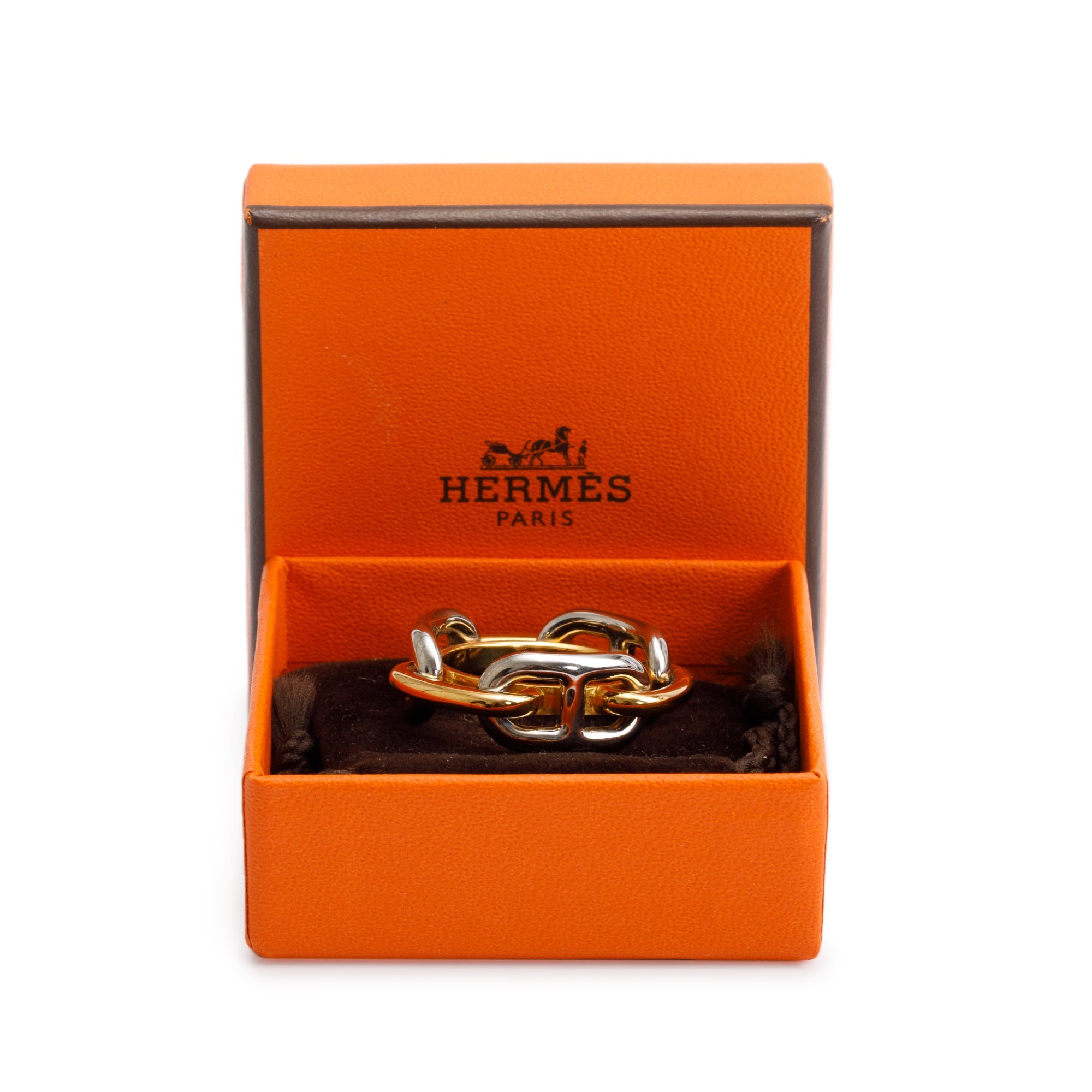 Hermes Palladium-Plated & Brass Regate Scarf Ring w/ Box