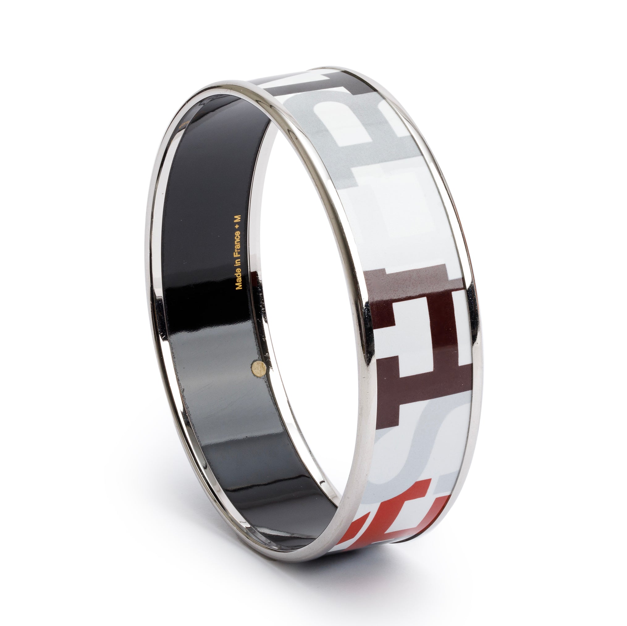 Hermes Palladium-Plated Enamel Wide Bangle w/ Box