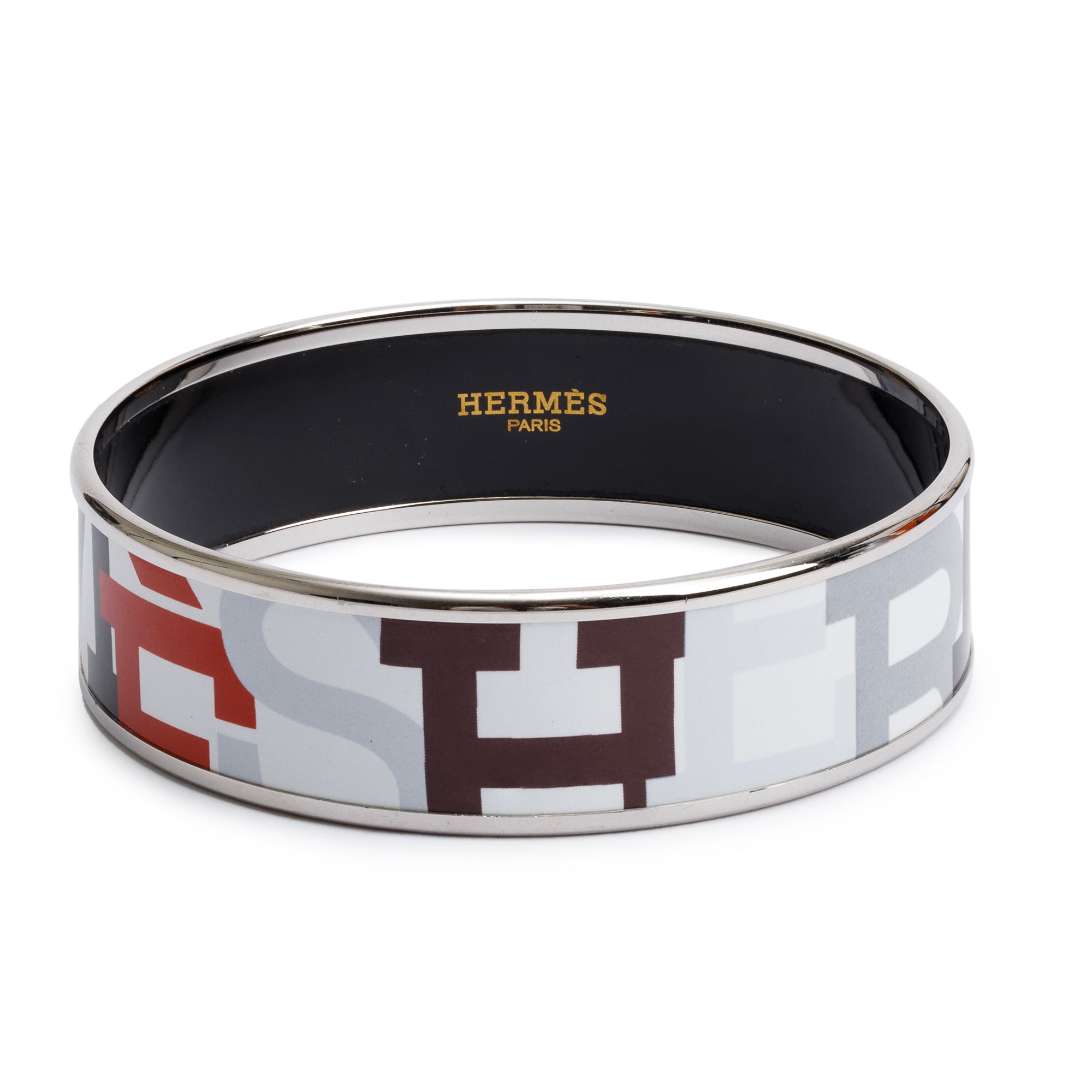 Hermes Palladium-Plated Enamel Wide Bangle w/ Box