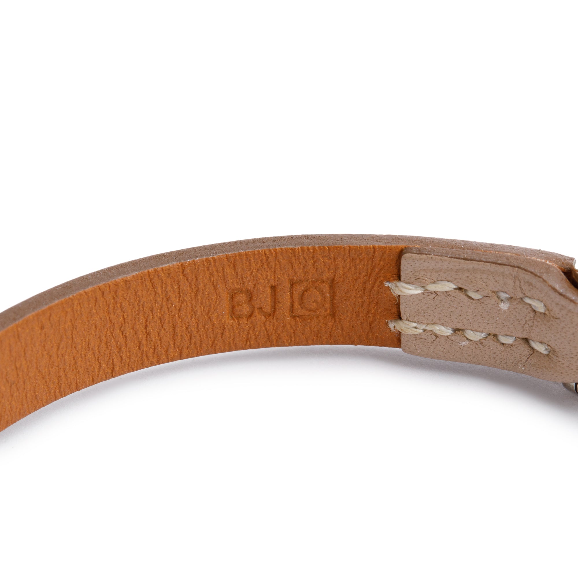 Hermes Palladium Plated Etoupe Leather Rivale Mini Bracelet w/ Box