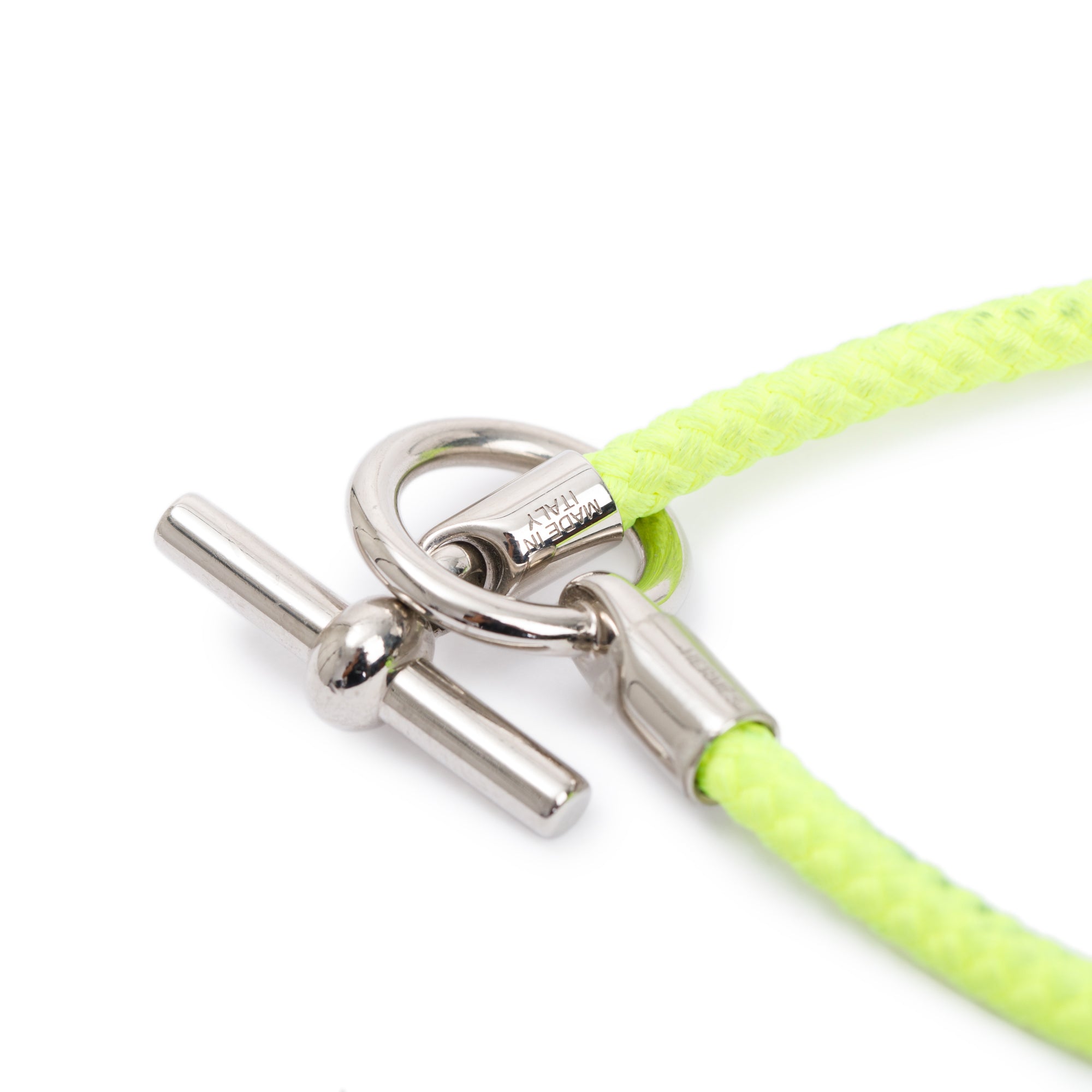 Hermes Palladium Plated Glenan H Green Cord Bracelet