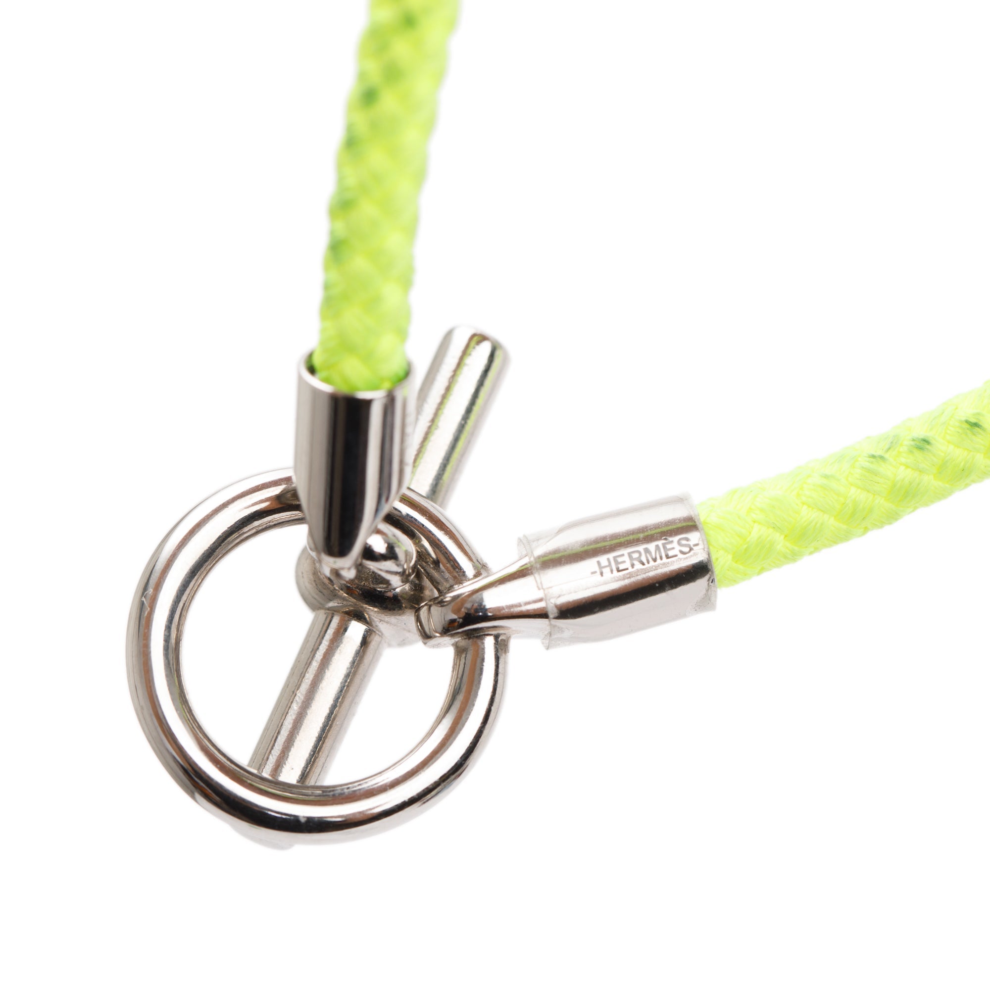 Hermes Palladium Plated Glenan H Green Cord Bracelet