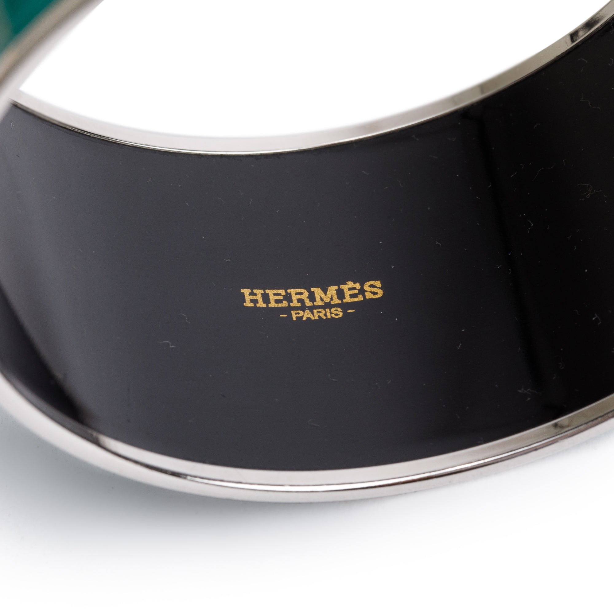 Hermes Palladium-Plated Green/Multicolor Enamel Extra Wide Bangle w/ Box