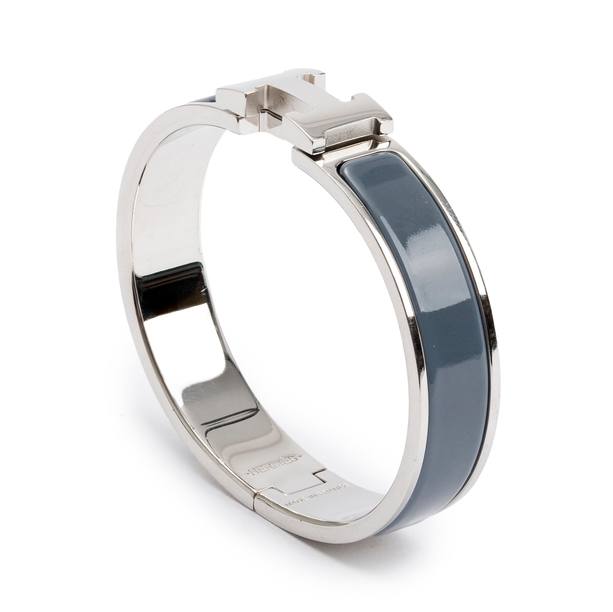 Hermes Palladium Plated Grey Enamel 12 MM Clic H Bracelet