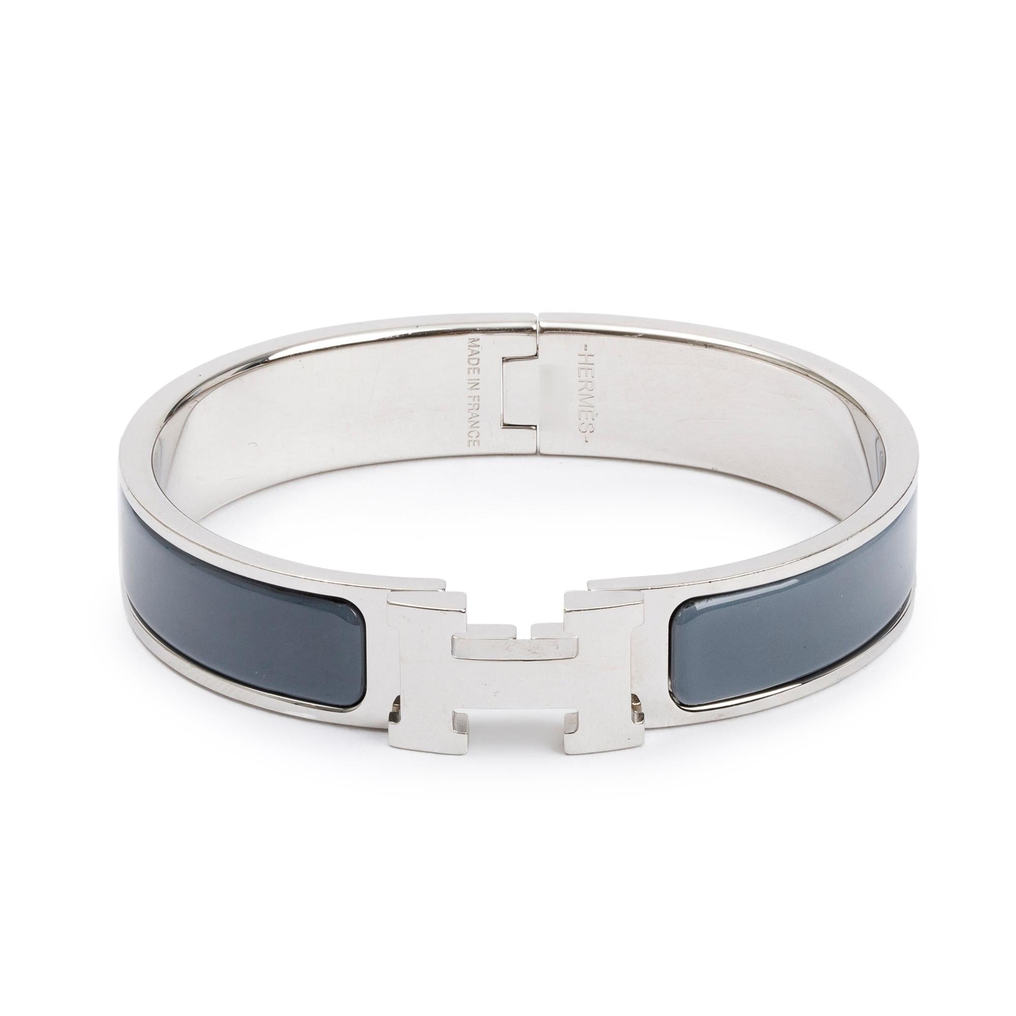 Hermes Palladium Plated Grey Enamel 12 MM Clic H Bracelet
