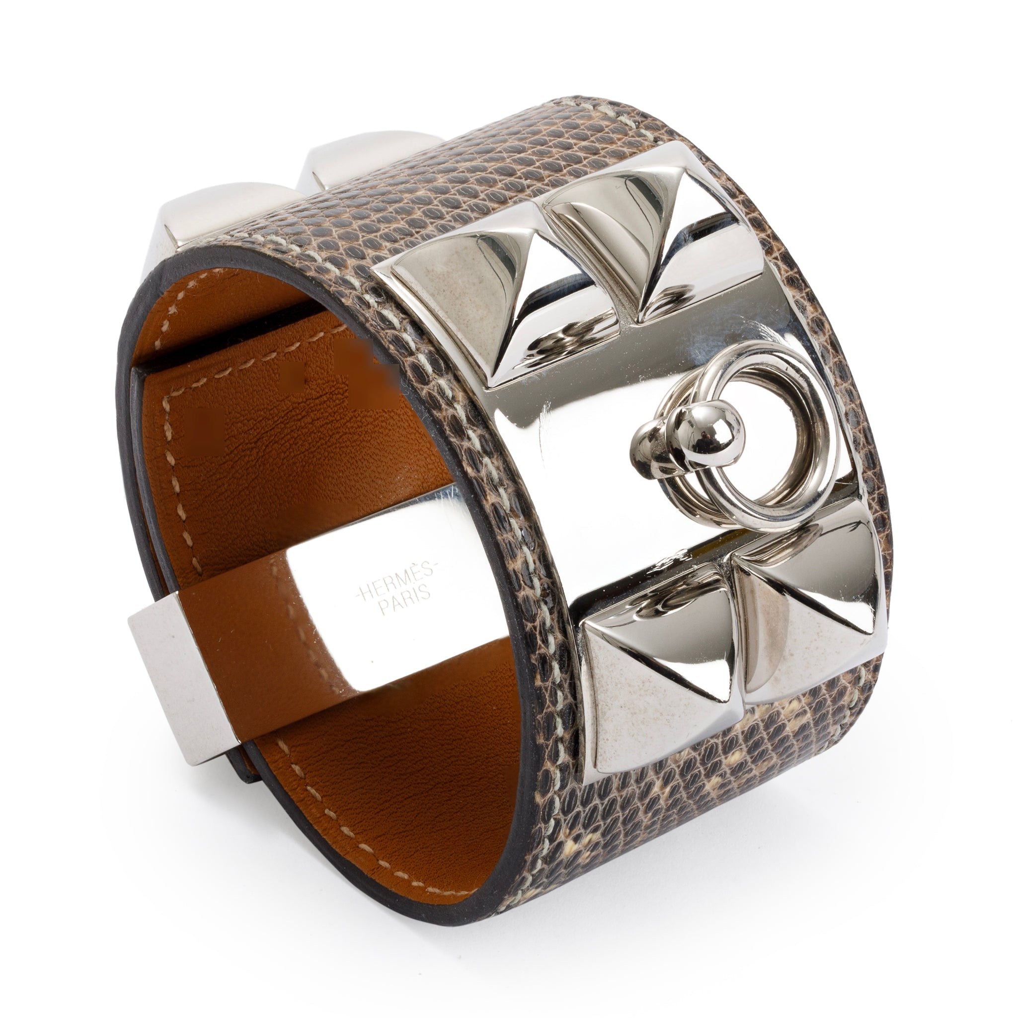 Hermes Palladium Plated Lizard Collier de Chien Bracelet