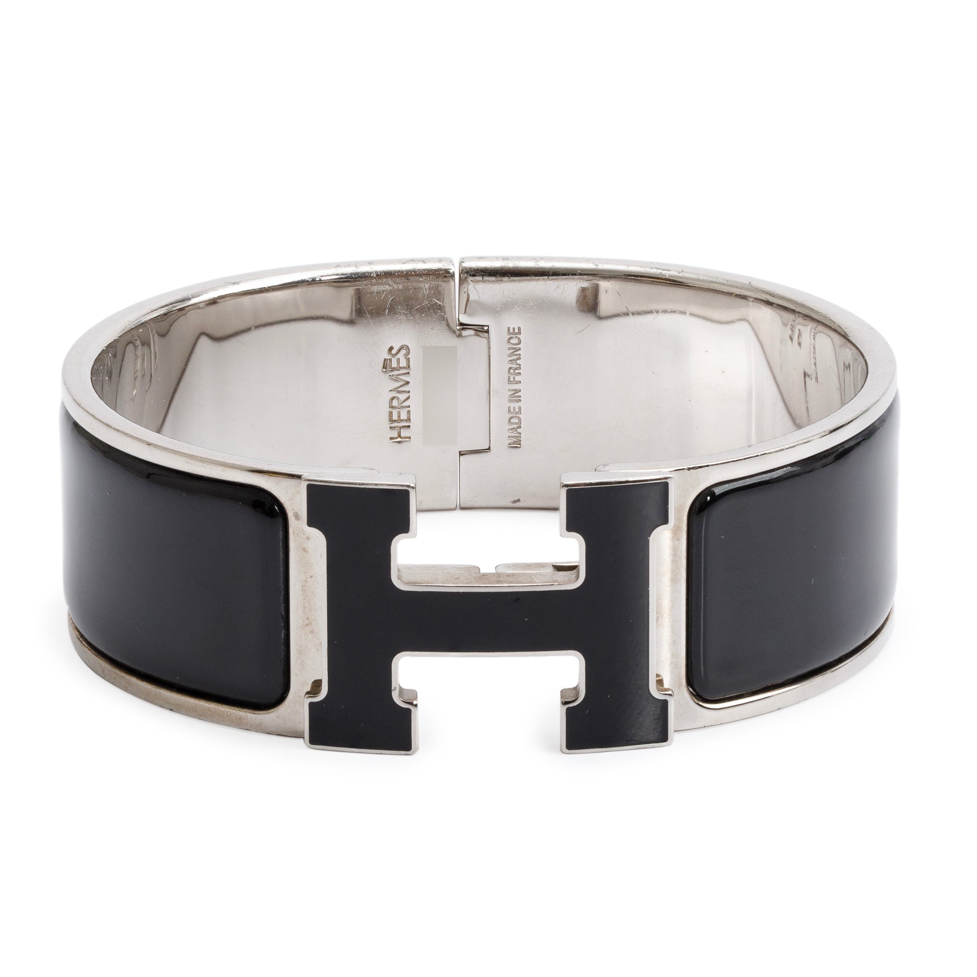 Hermes Palladium-Plated Noir Enamel Clic Clac H Bracelet