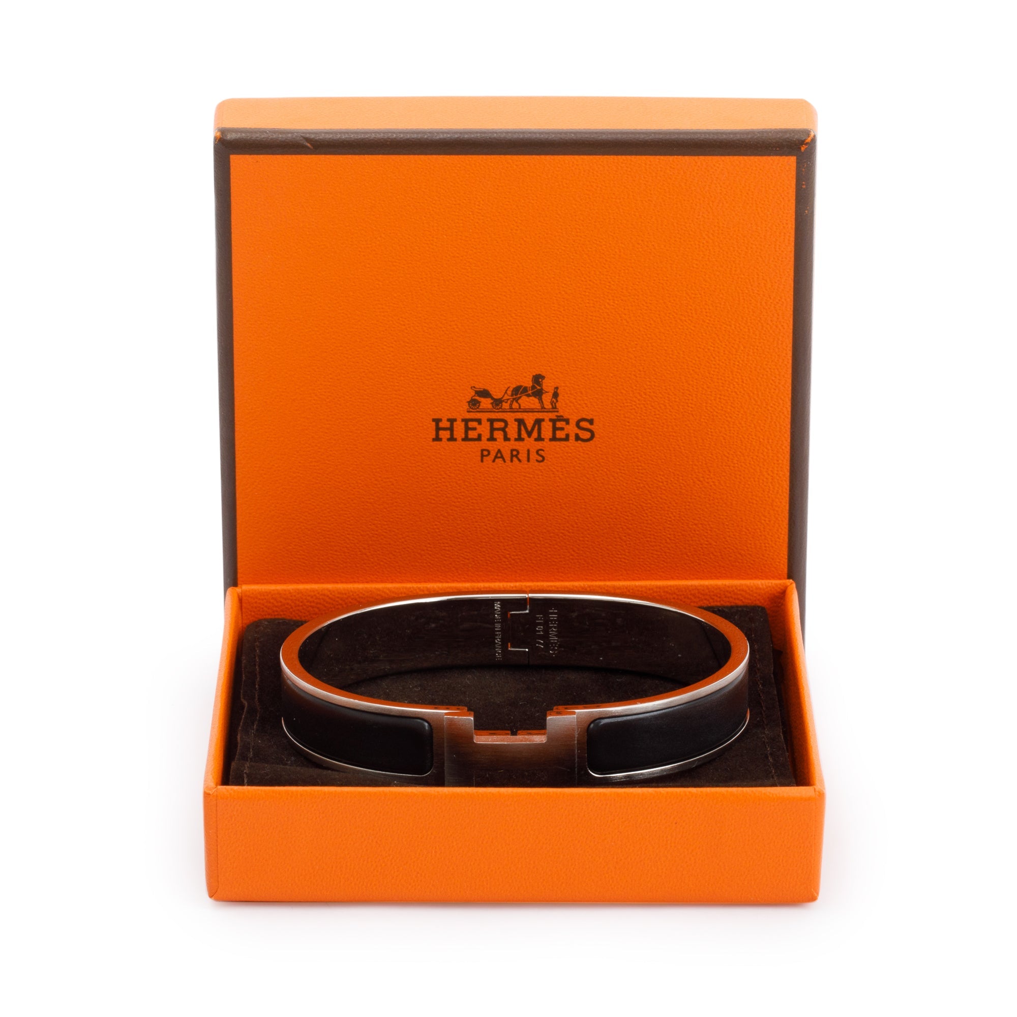 Hermes Palladium Plated Noir Mat Enamel 12 MM Clic HH Bracelet w/ Box