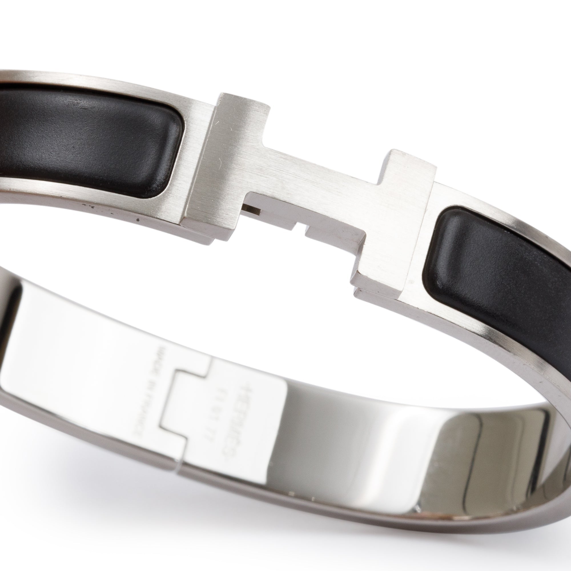 Hermes Palladium Plated Noir Mat Enamel 12 MM Clic HH Bracelet w/ Box