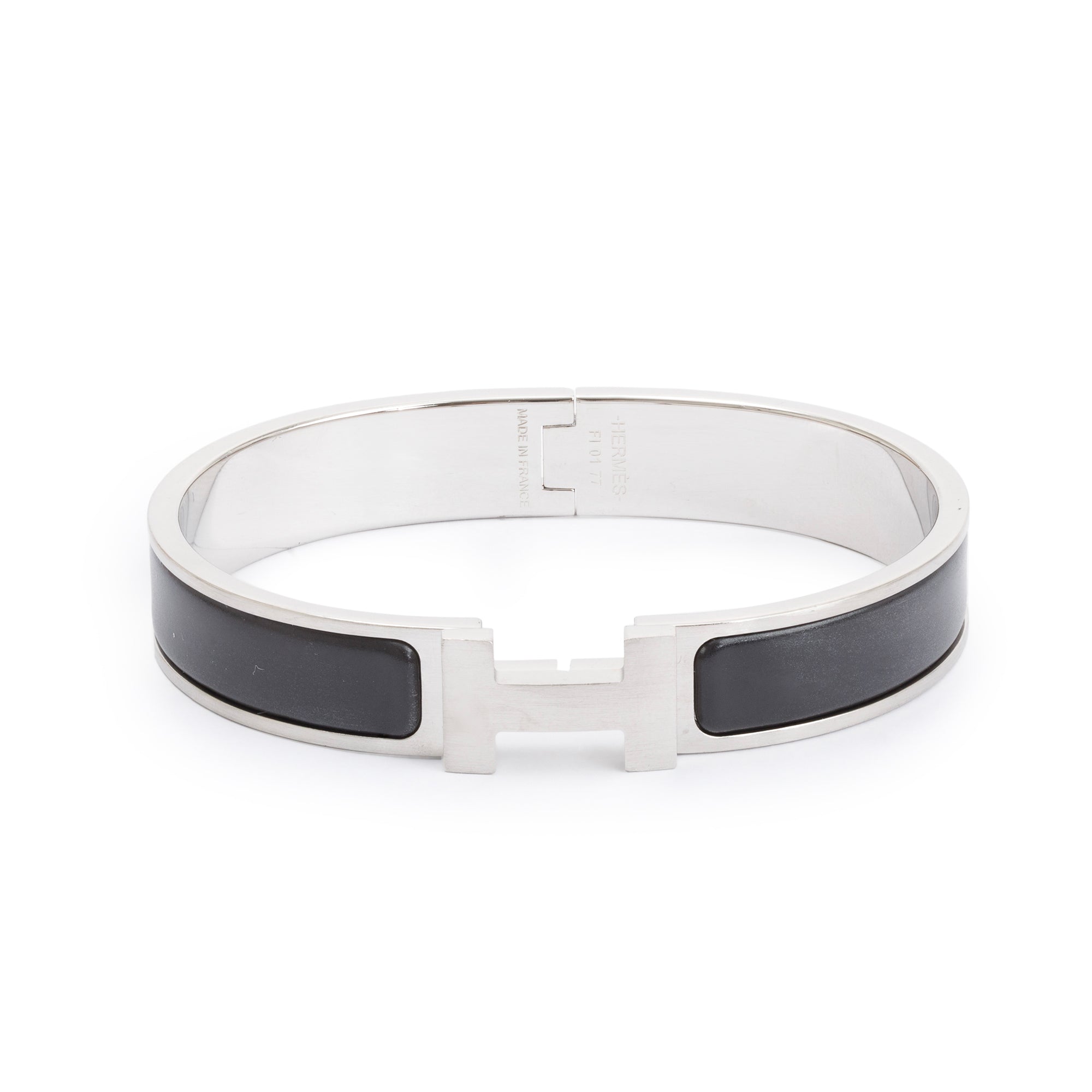 Hermes Palladium Plated Noir Mat Enamel 12 MM Clic HH Bracelet w/ Box