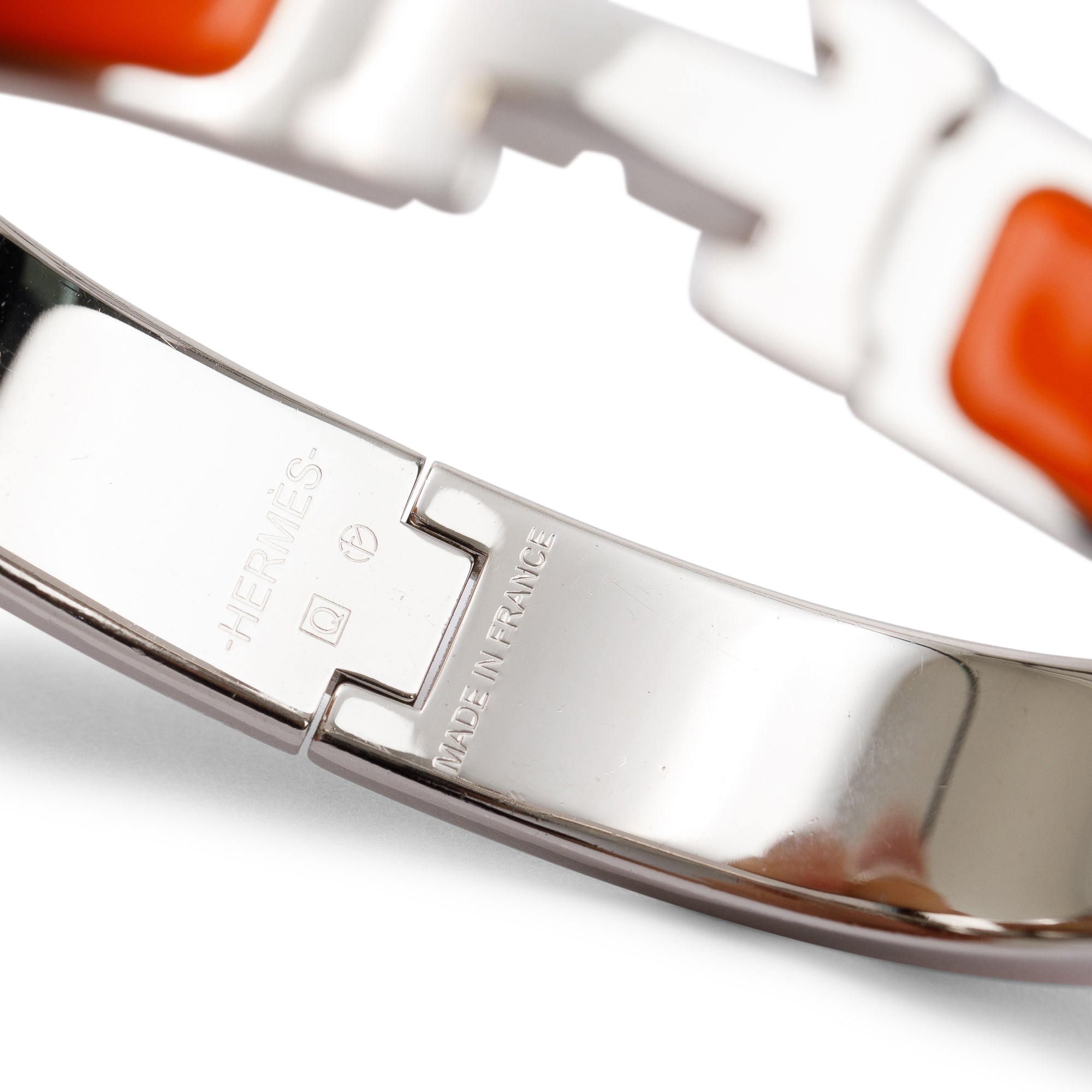 Hermes Palladium-Plated Orange Enamel Clic H Bracelet